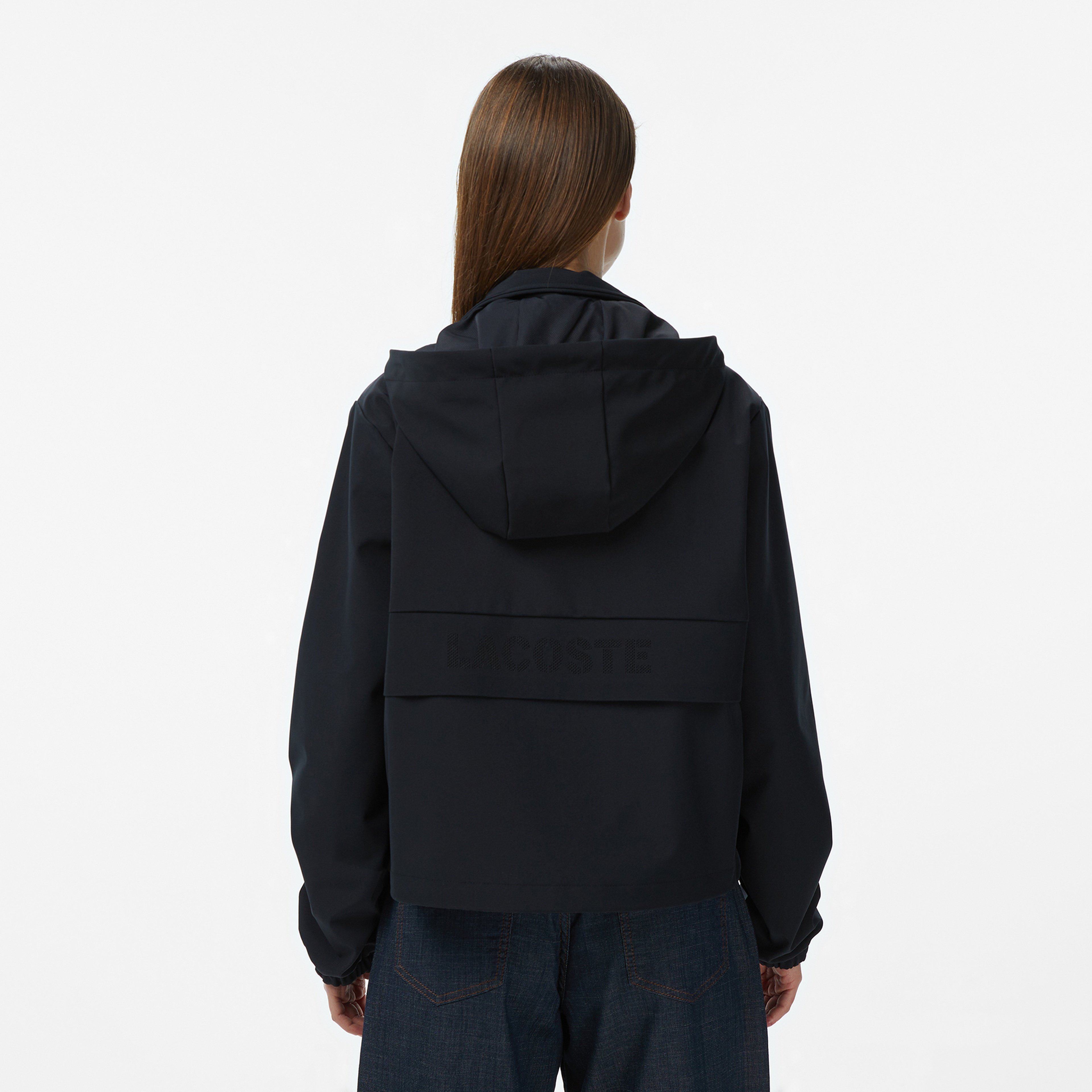 Kadın Regular Fit Kapüşonlu Baskılı Siyah Yağmurluk