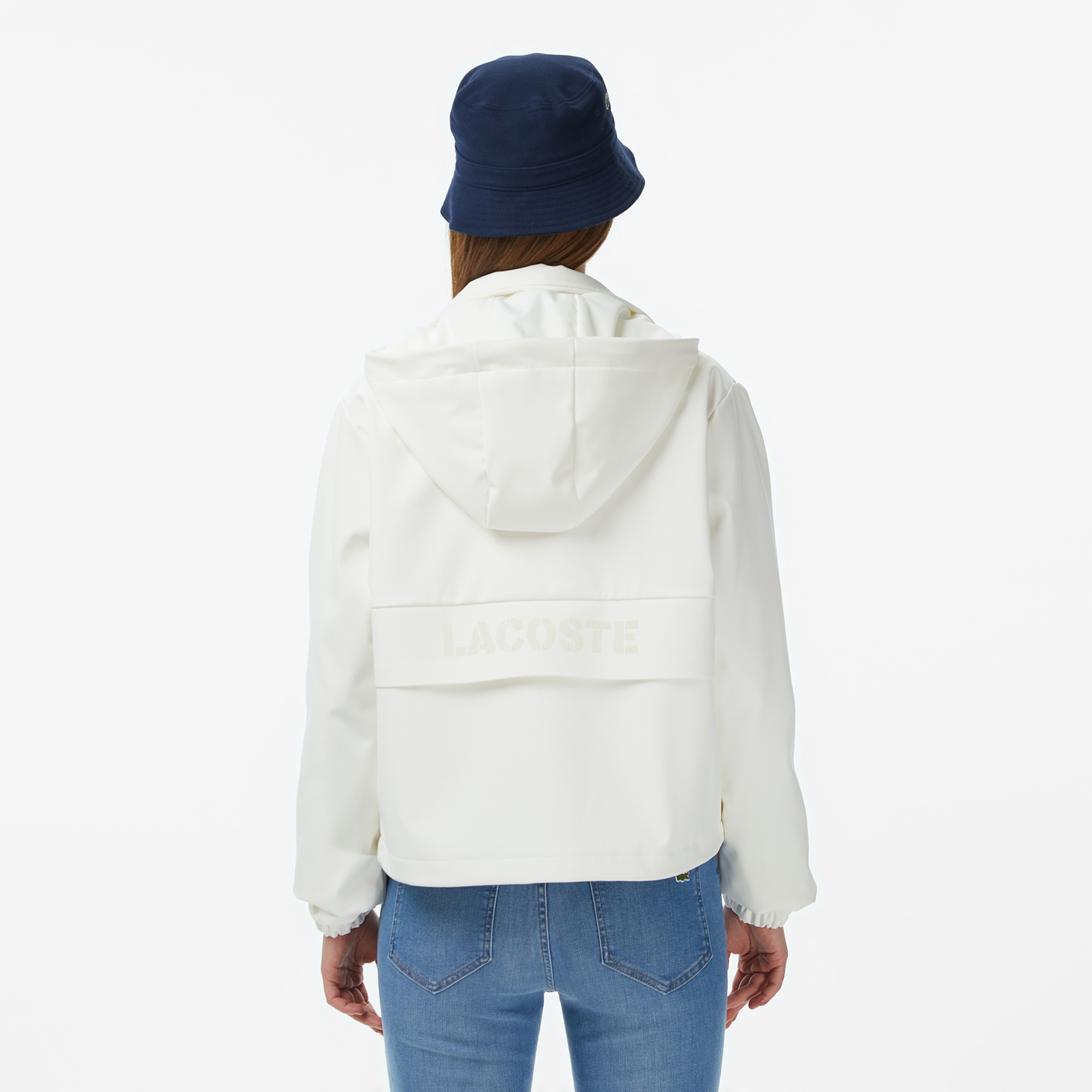 Kadın Regular Fit Kapüşonlu Baskılı Krem Yağmurluk