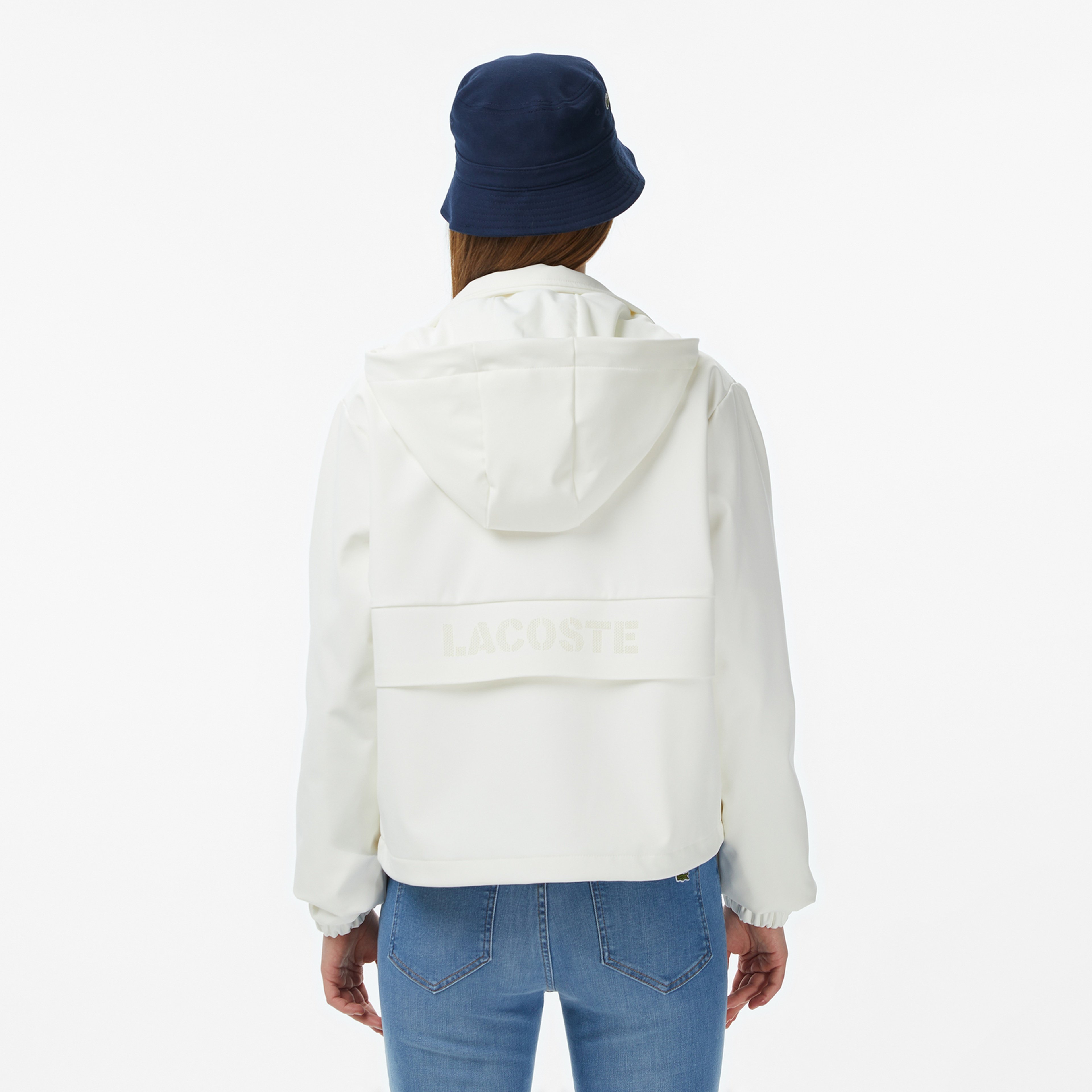 Kadın Regular Fit Kapüşonlu Baskılı Krem Yağmurluk