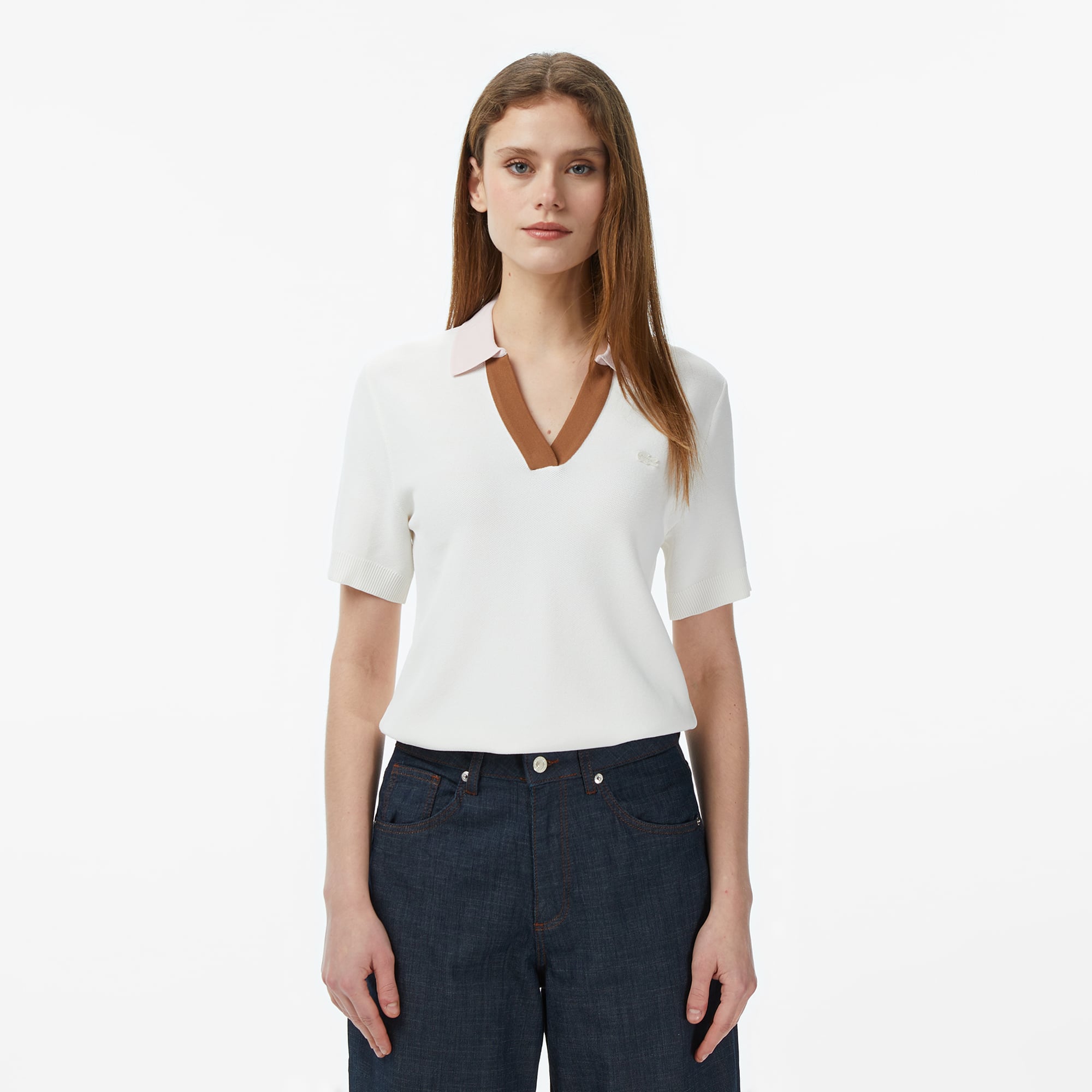 Lacoste Kadın Regular Fit Kısa Kollu Polo Yaka Krem Triko