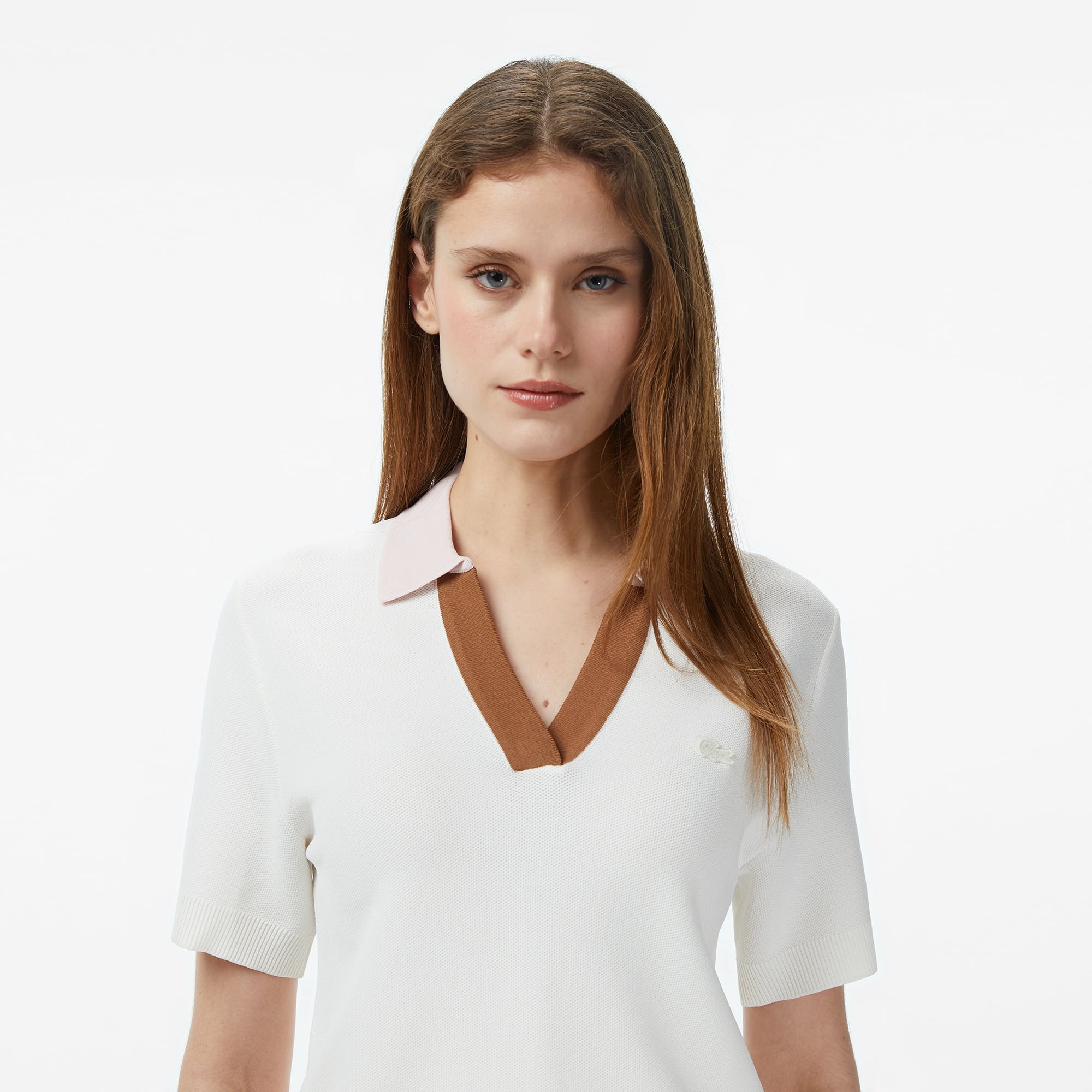 Kadın Regular Fit Kısa Kollu Polo Yaka Krem Triko