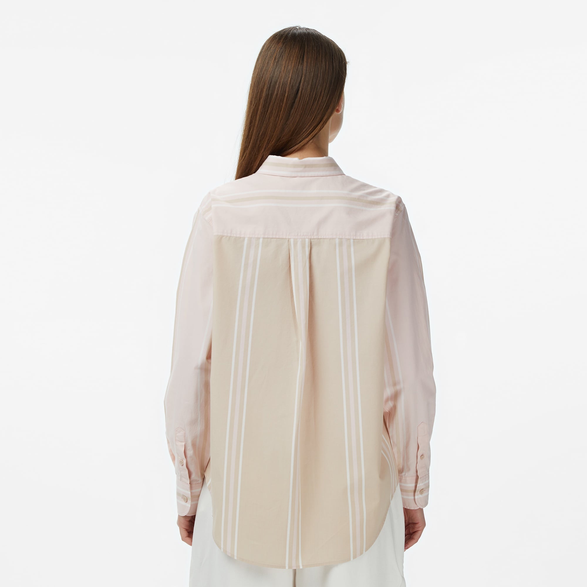 Kadın Regular Fit Renk Bloklu Bej Gömlek