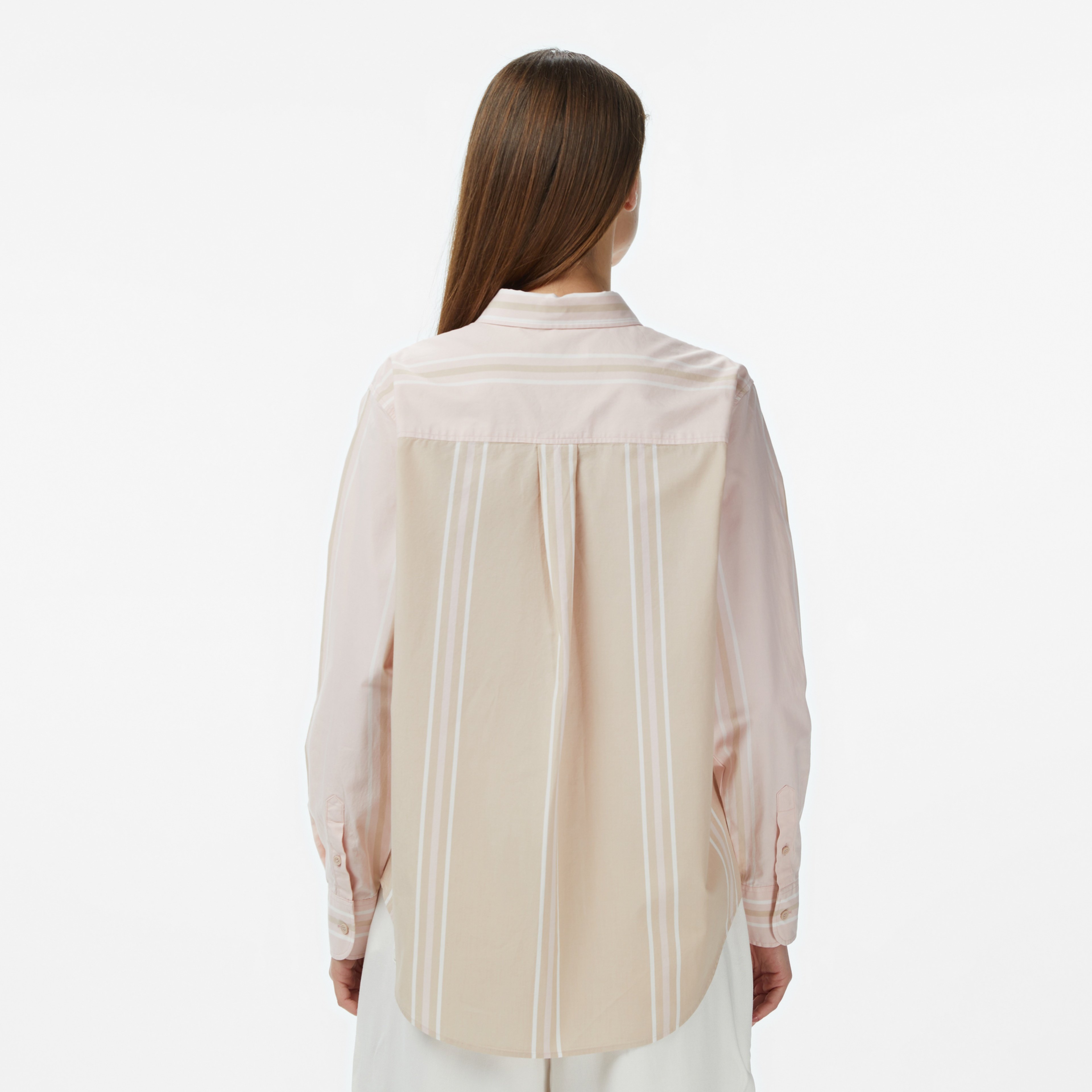 Kadın Regular Fit Renk Bloklu Bej Gömlek