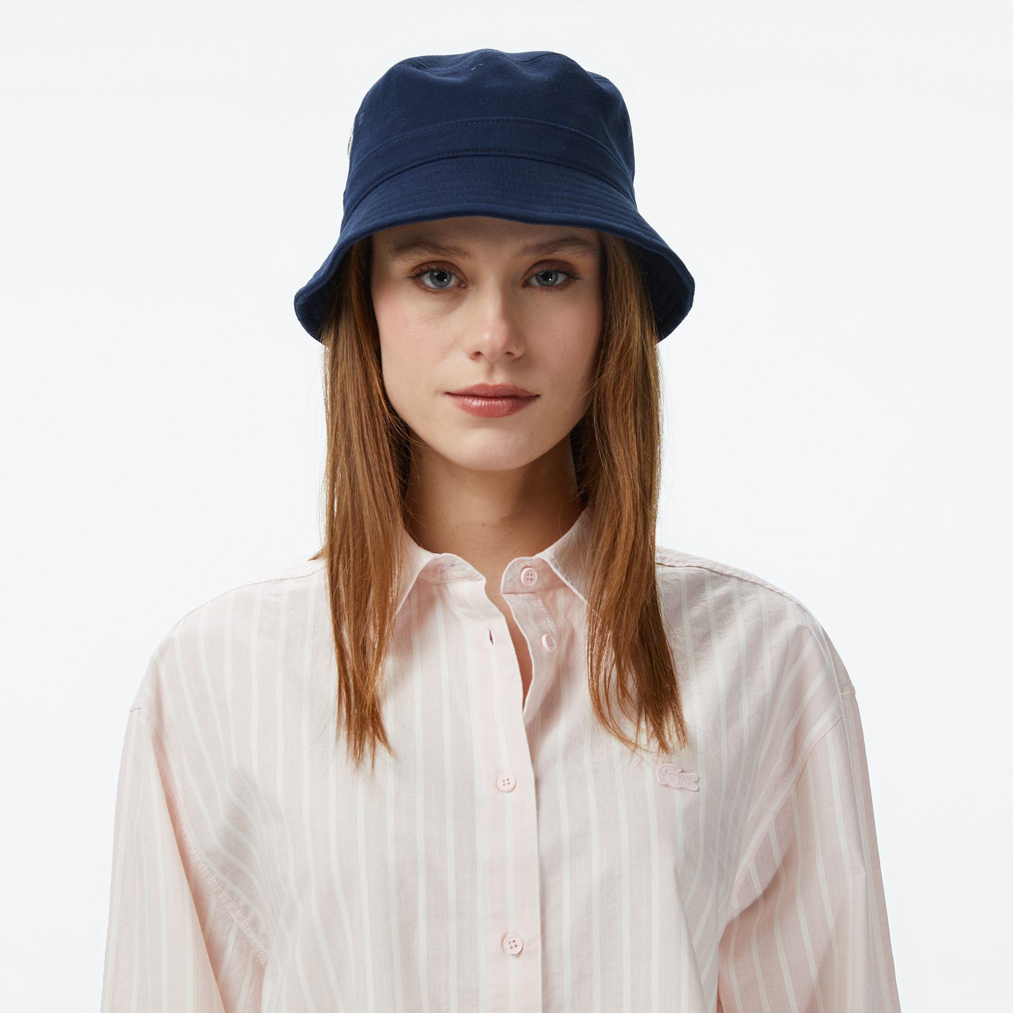 Lacoste Kadın Relaxed Fit Düğmeli Yaka Çizgili Açık Pembe Gömlek görsel 6