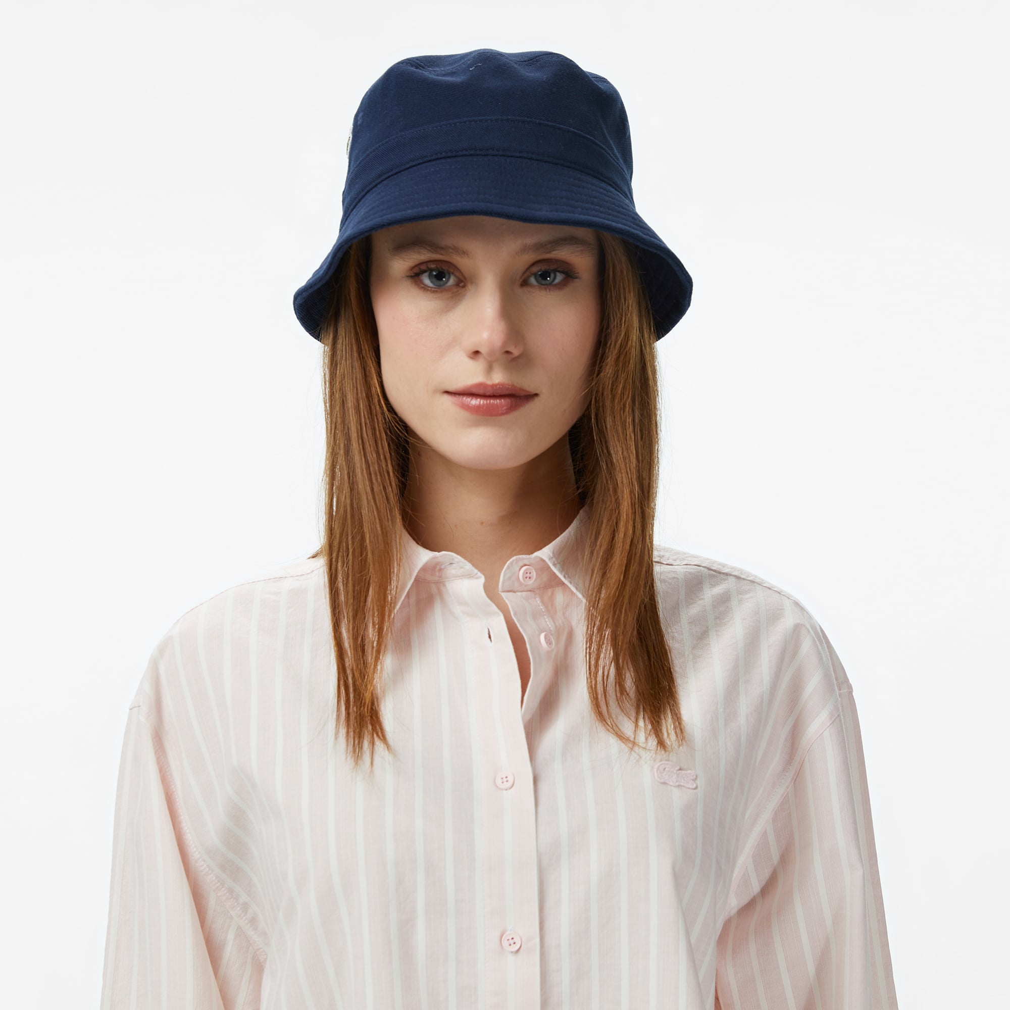 Kadın Relaxed Fit Düğmeli Yaka Çizgili Açık Pembe Gömlek