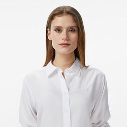 Kadın Slim Fit Düğmeli Yaka Beyaz Gömlek Beyaz