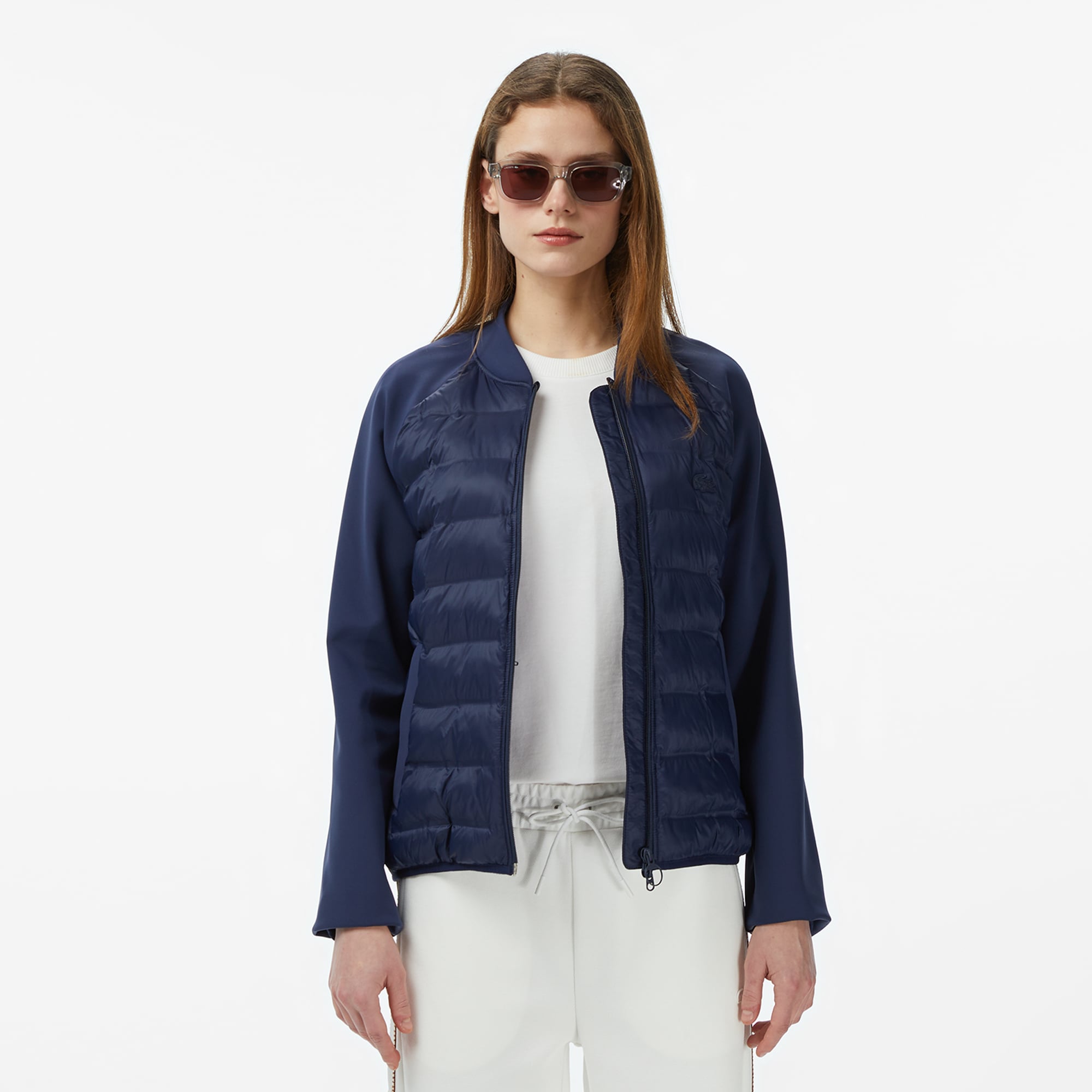 Lacoste Kadın Regular Fit Dik Yaka Renk Bloklu Lacivert Mont