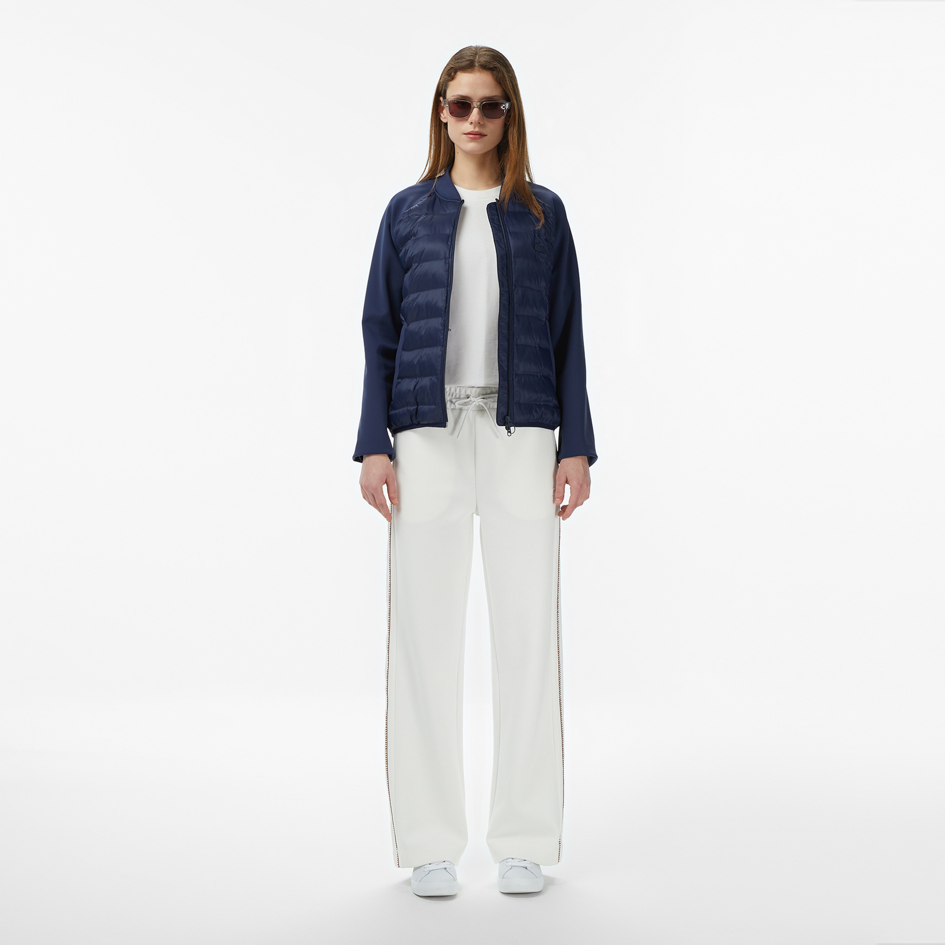 Kadın Regular Fit Dik Yaka Renk Bloklu Lacivert Mont