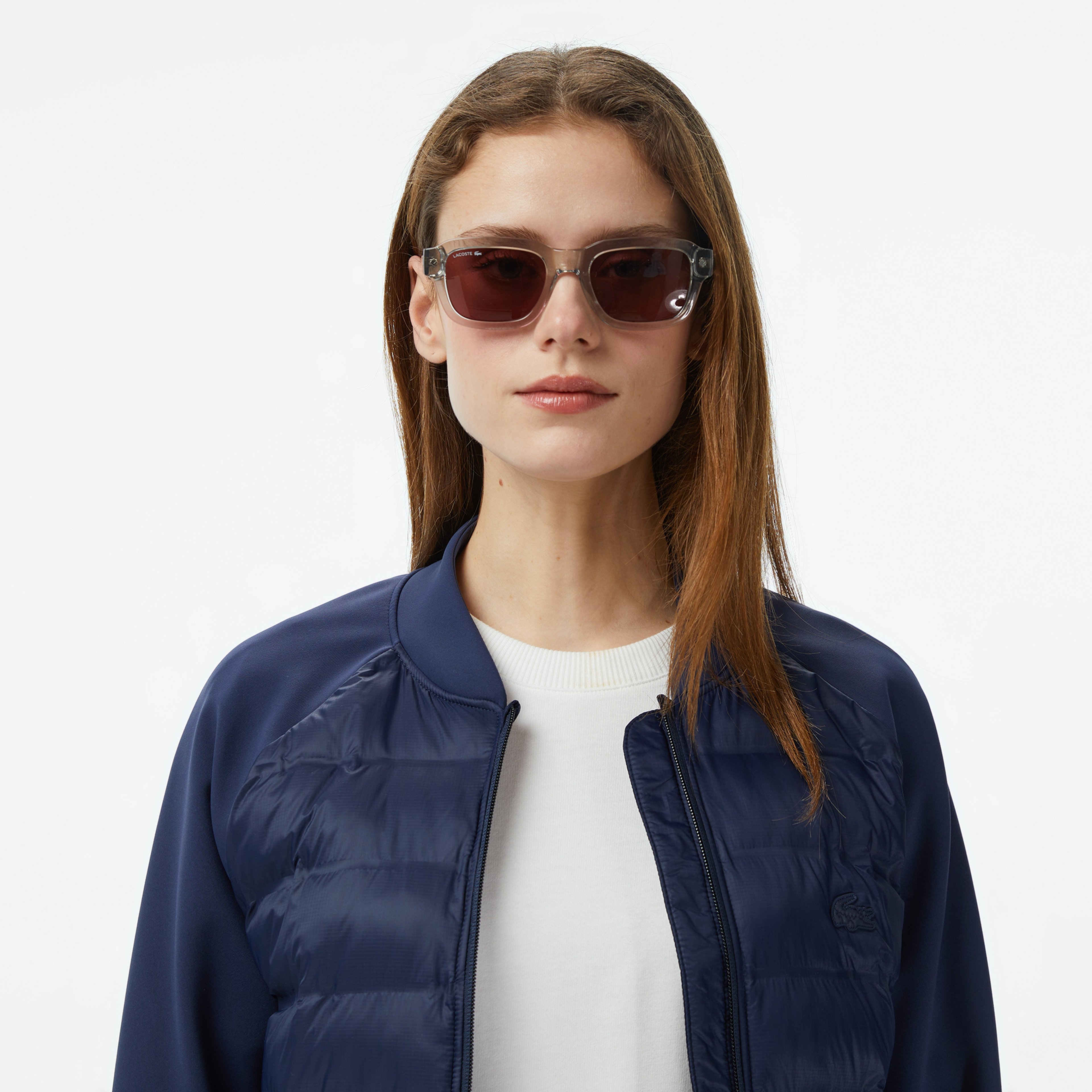 Kadın Regular Fit Dik Yaka Renk Bloklu Lacivert Mont