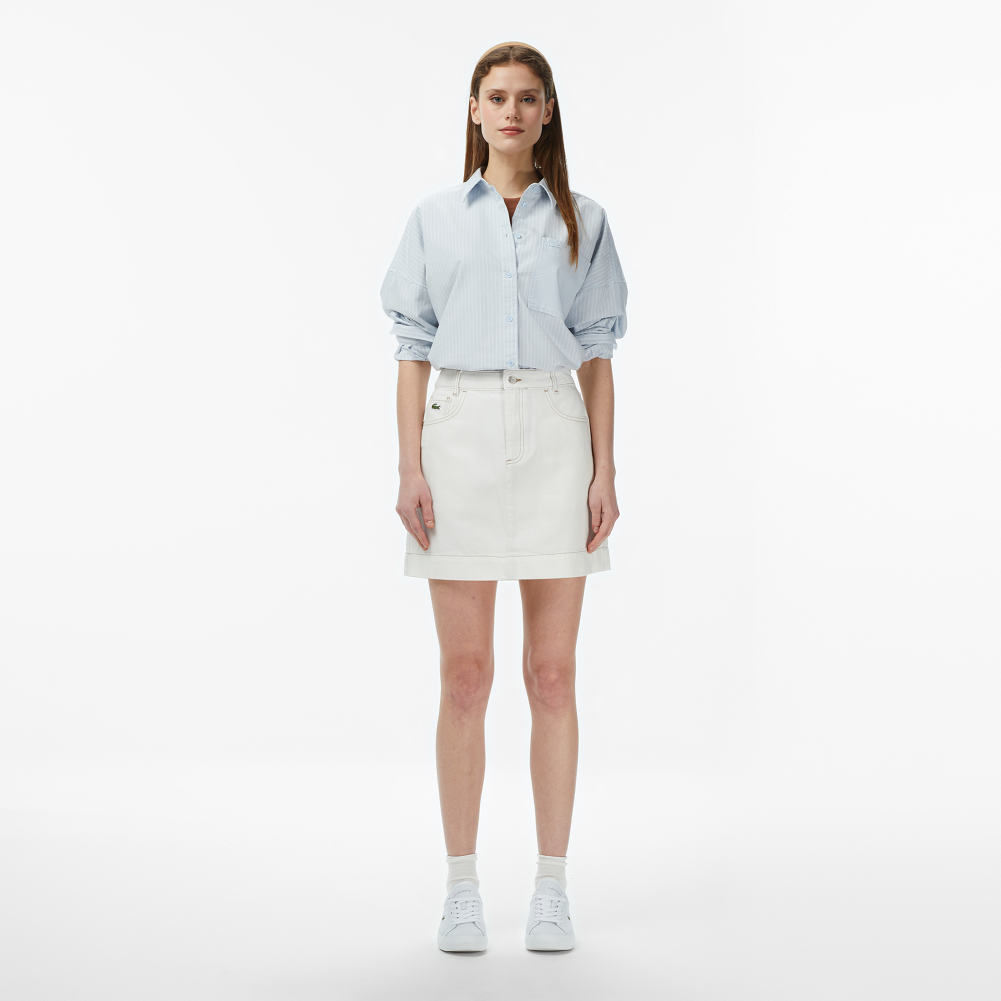 Lacoste Kadın Relaxed Fit Mavi Gömlek görsel 5