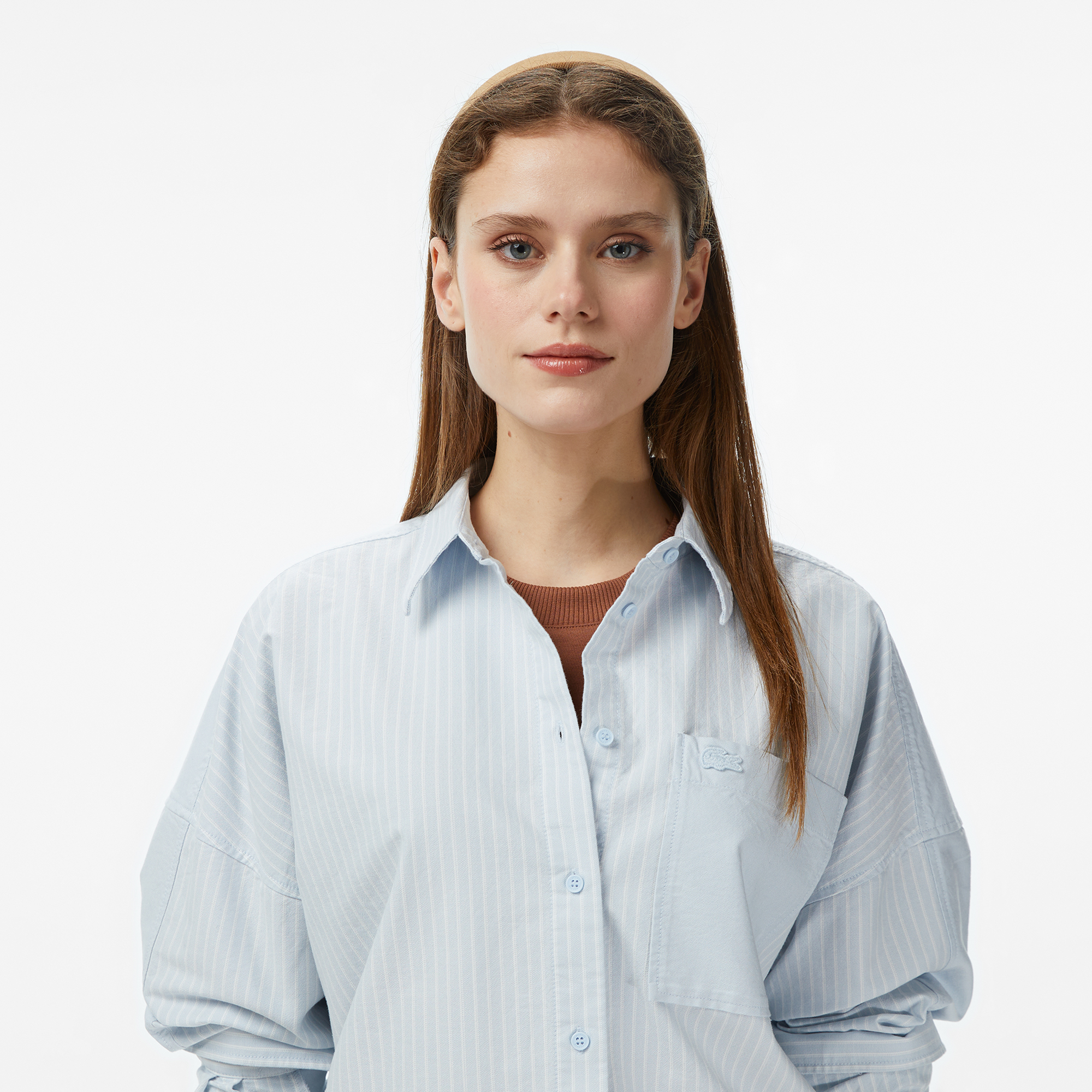 Lacoste Kadın Relaxed Fit Mavi Gömlek görsel 6