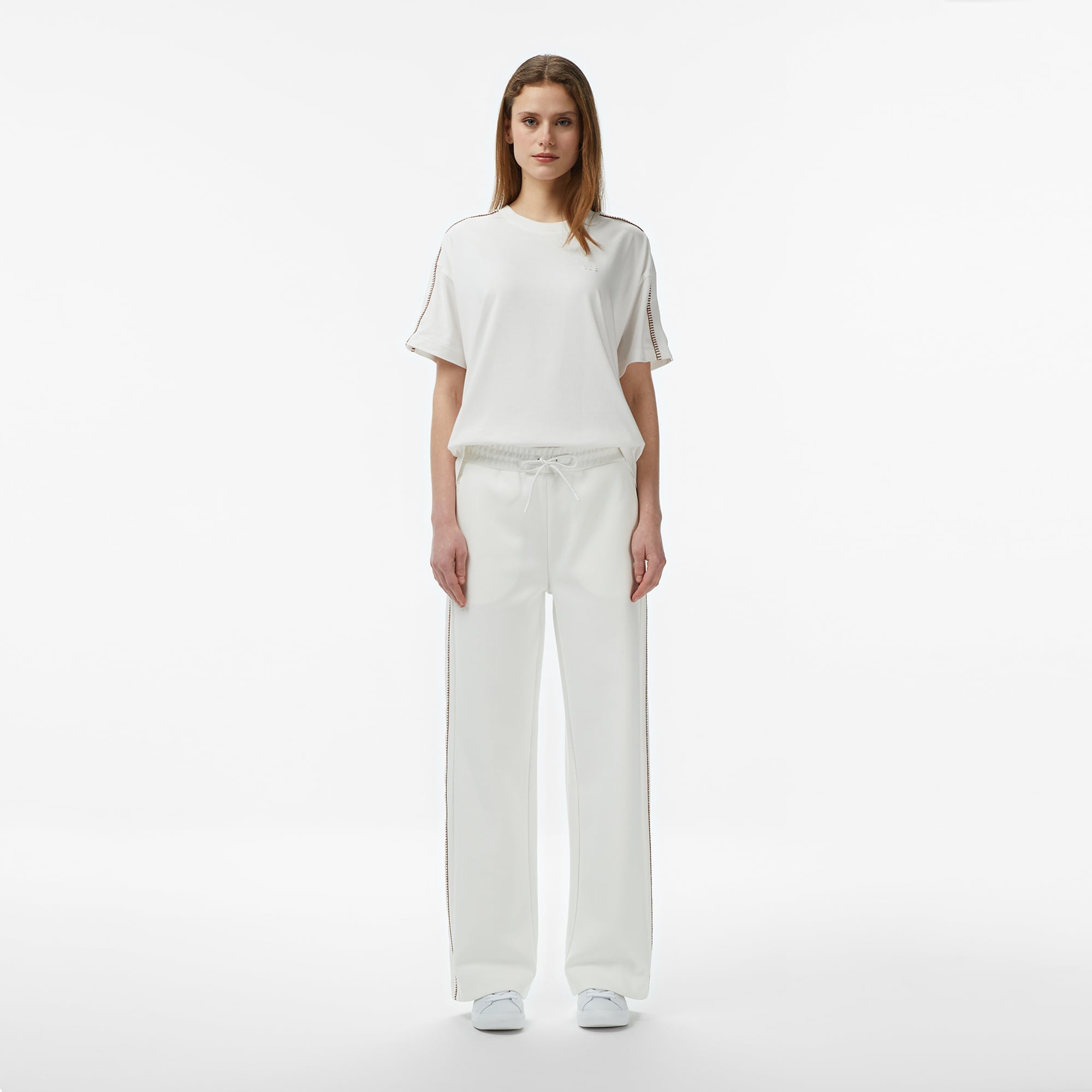 Kadın Loose Fit Bisiklet Yaka Krem T-Shirt