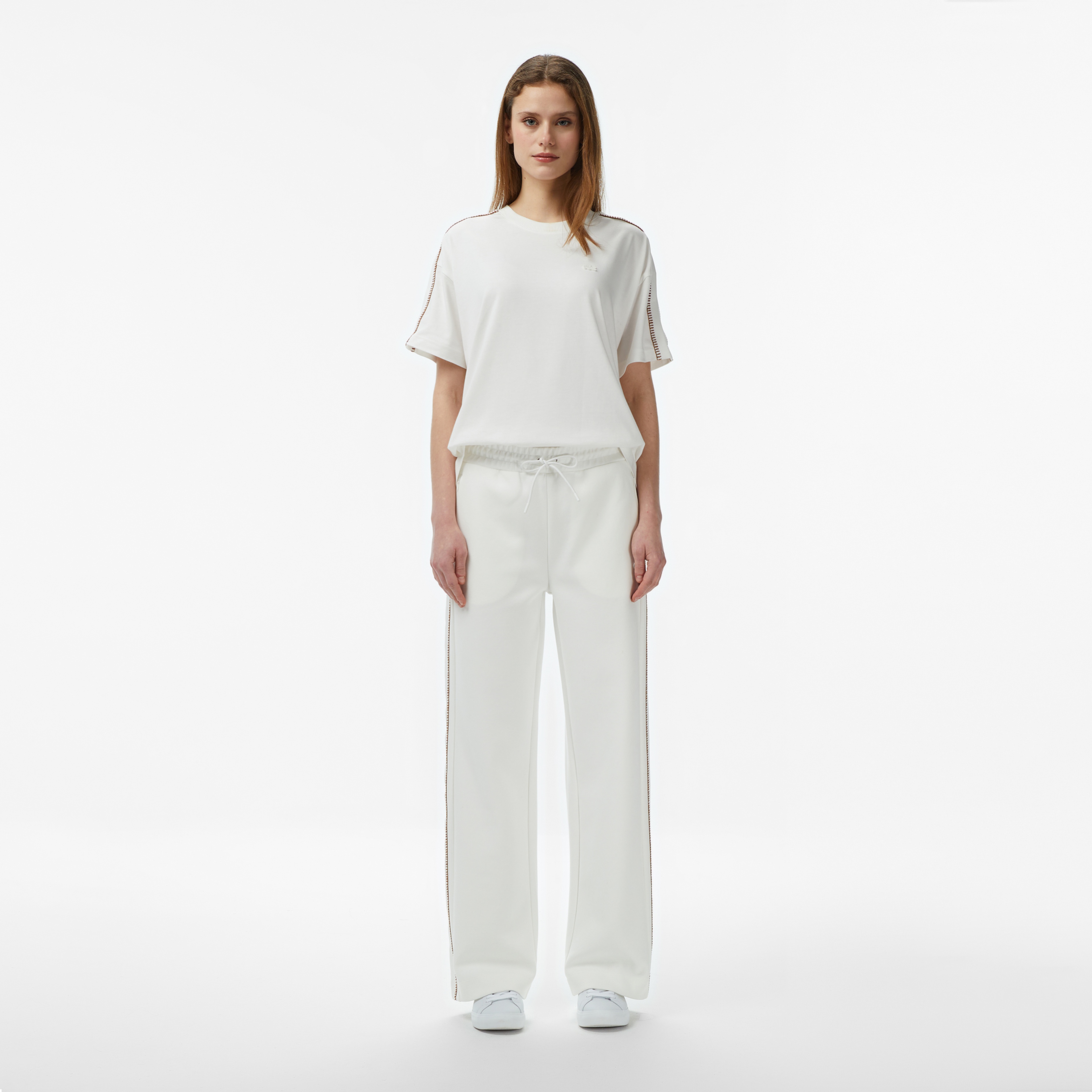 Kadın Loose Fit Bisiklet Yaka Krem T-Shirt