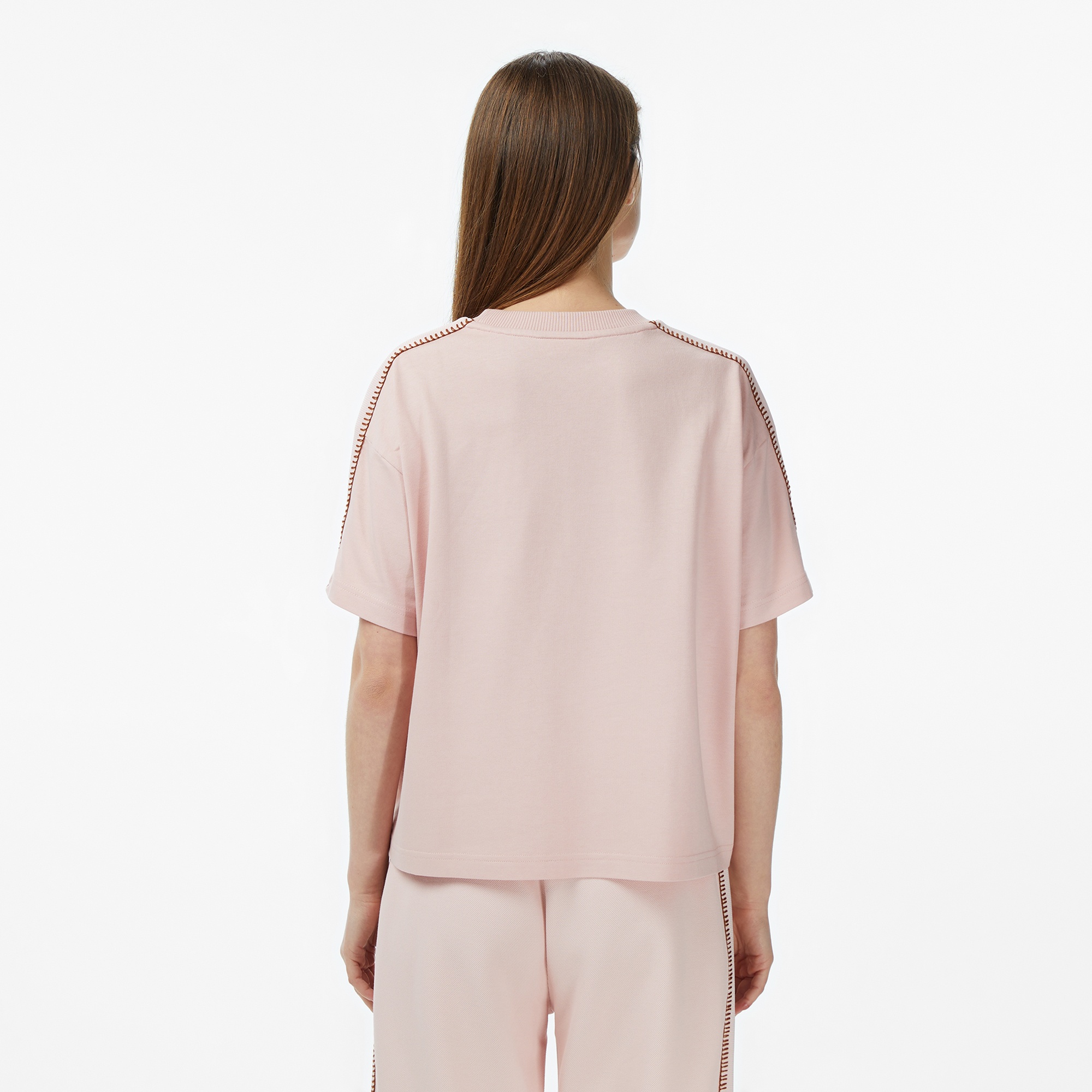 Kadın Loose Fit Bisiklet Yaka Açık Pembe T-Shirt