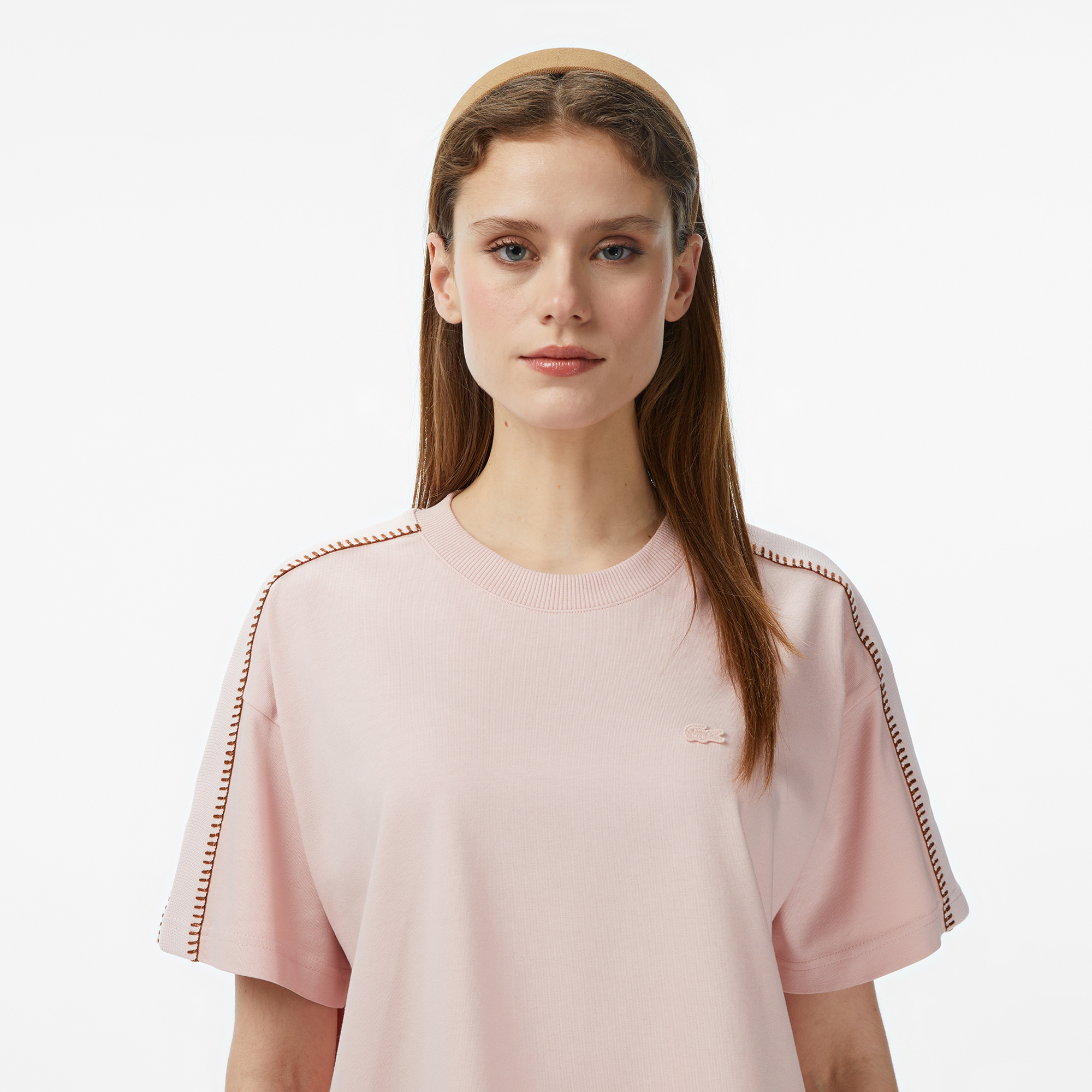 Lacoste Kadın Loose Fit Bisiklet Yaka Açık Pembe T-Shirt görsel 6