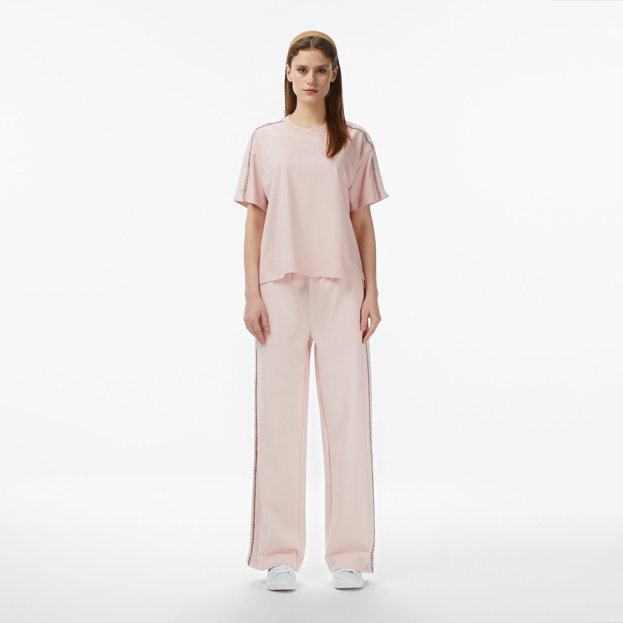 Kadın Loose Fit Bisiklet Yaka Açık Pembe T-Shirt