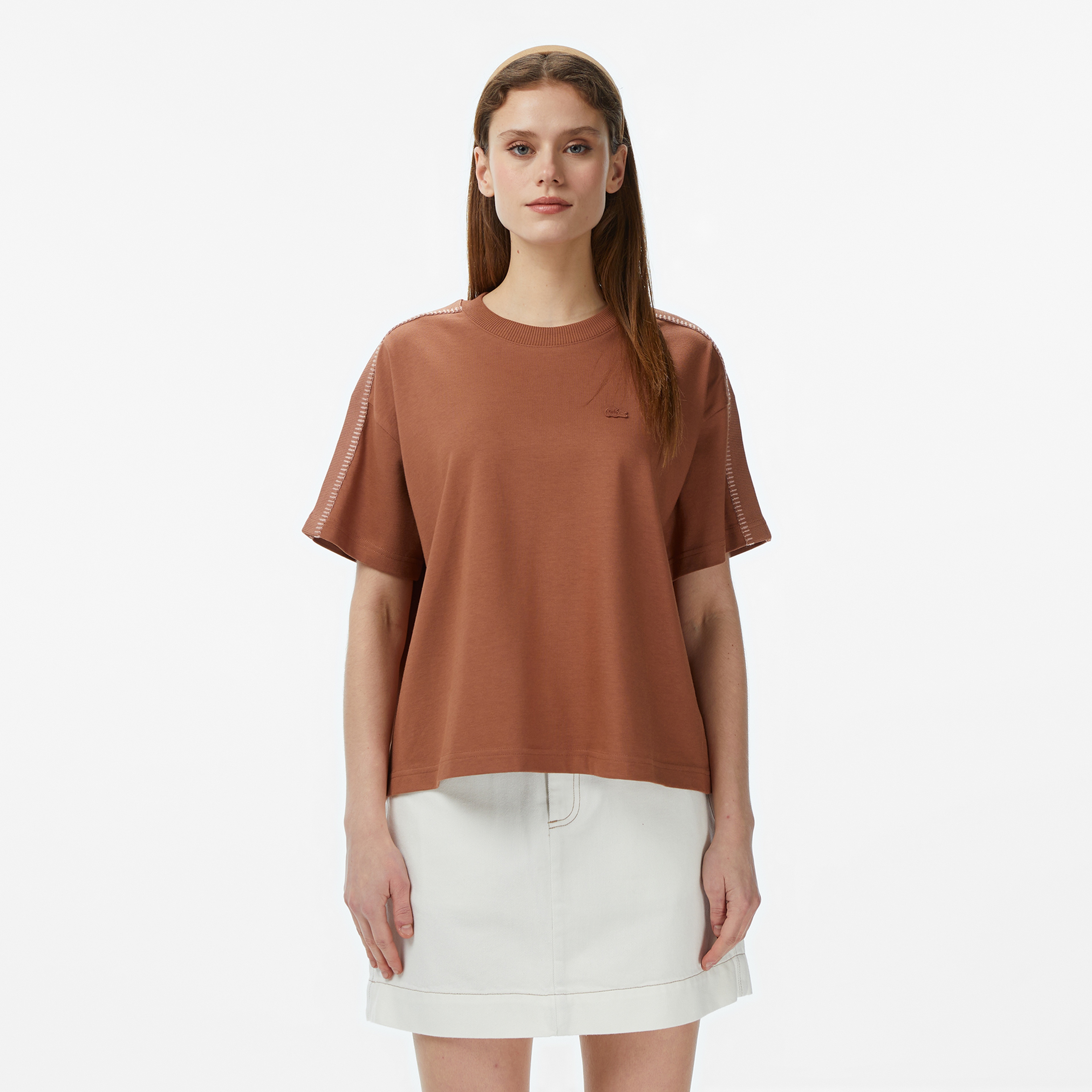 Kadın Loose Fit Bisiklet Yaka Kahverengi T-Shirt