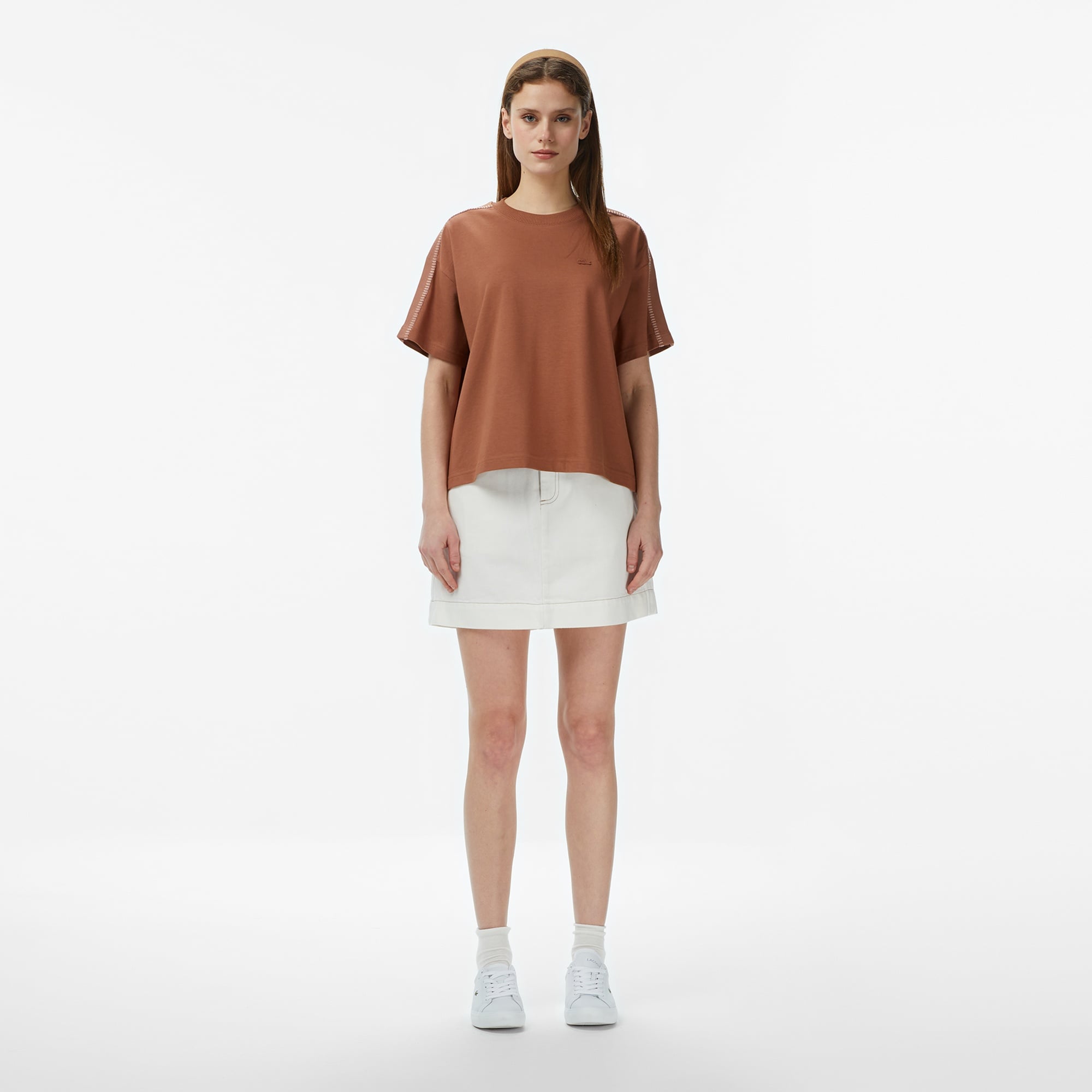 Kadın Loose Fit Bisiklet Yaka Kahverengi T-Shirt