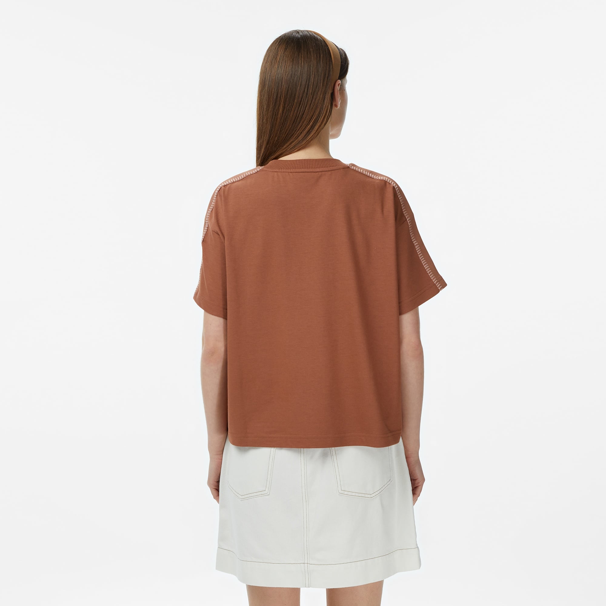 Kadın Loose Fit Bisiklet Yaka Kahverengi T-Shirt
