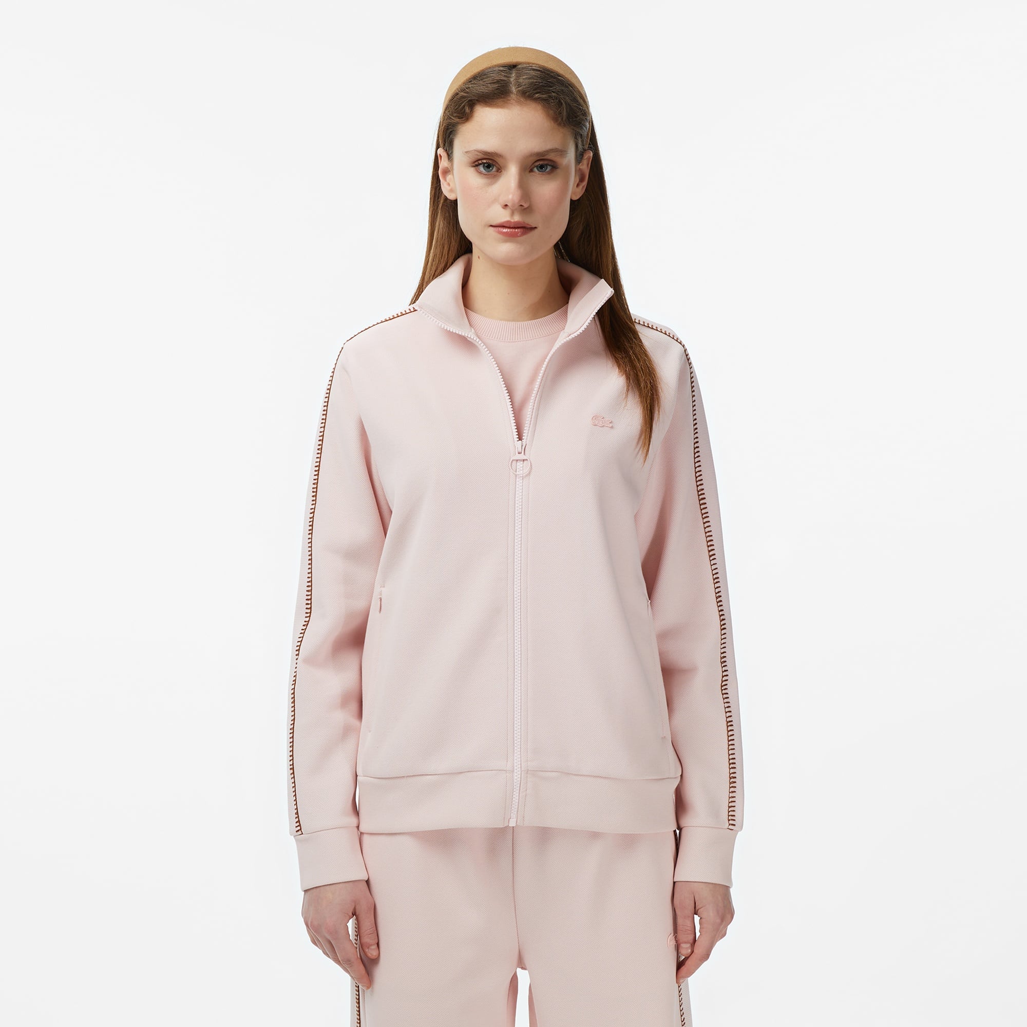 Kadın Regular Fit Dik Yaka Açık Pembe Sweatshirt