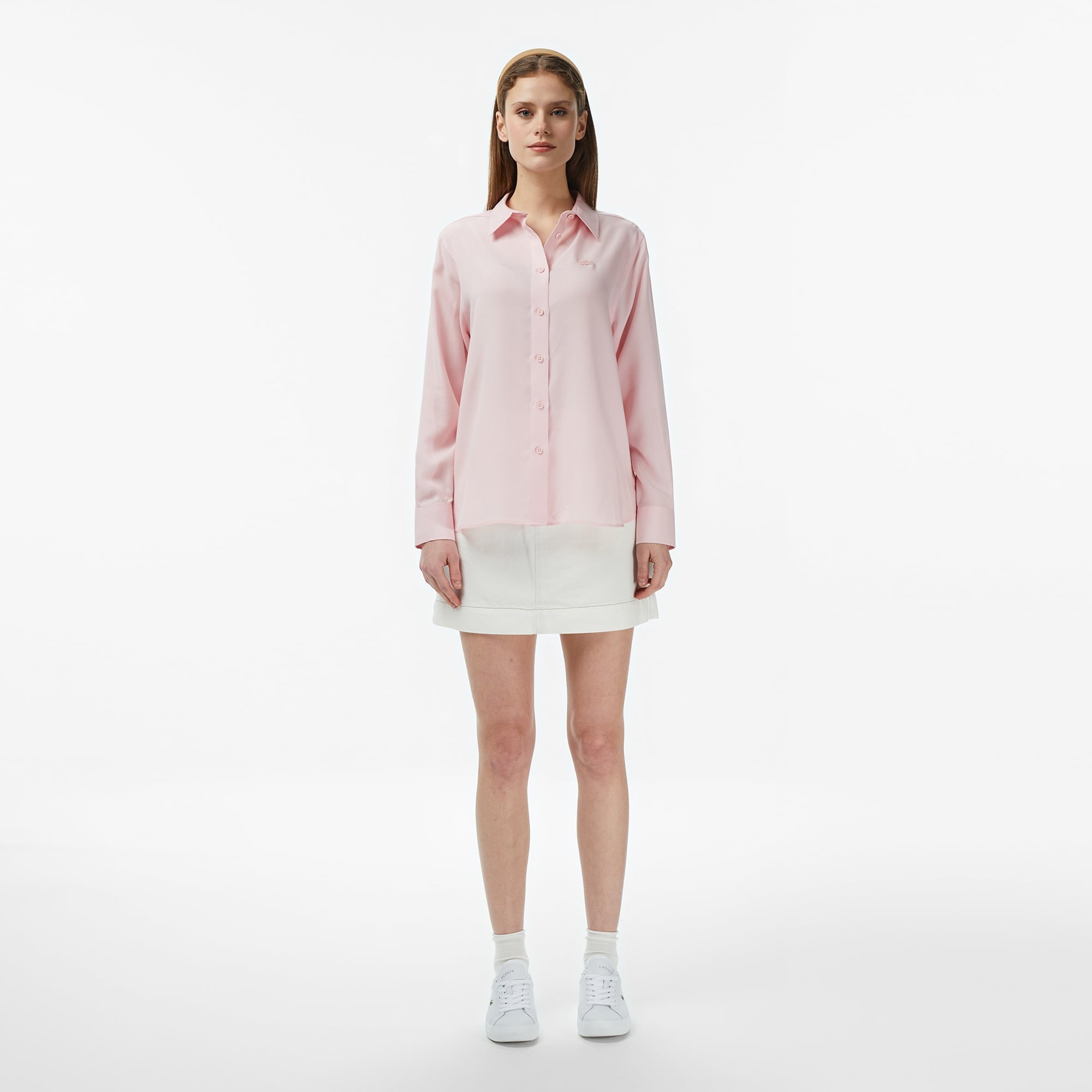 Kadın Slim Fit Düğmeli Yaka Açık Pembe Gömlek