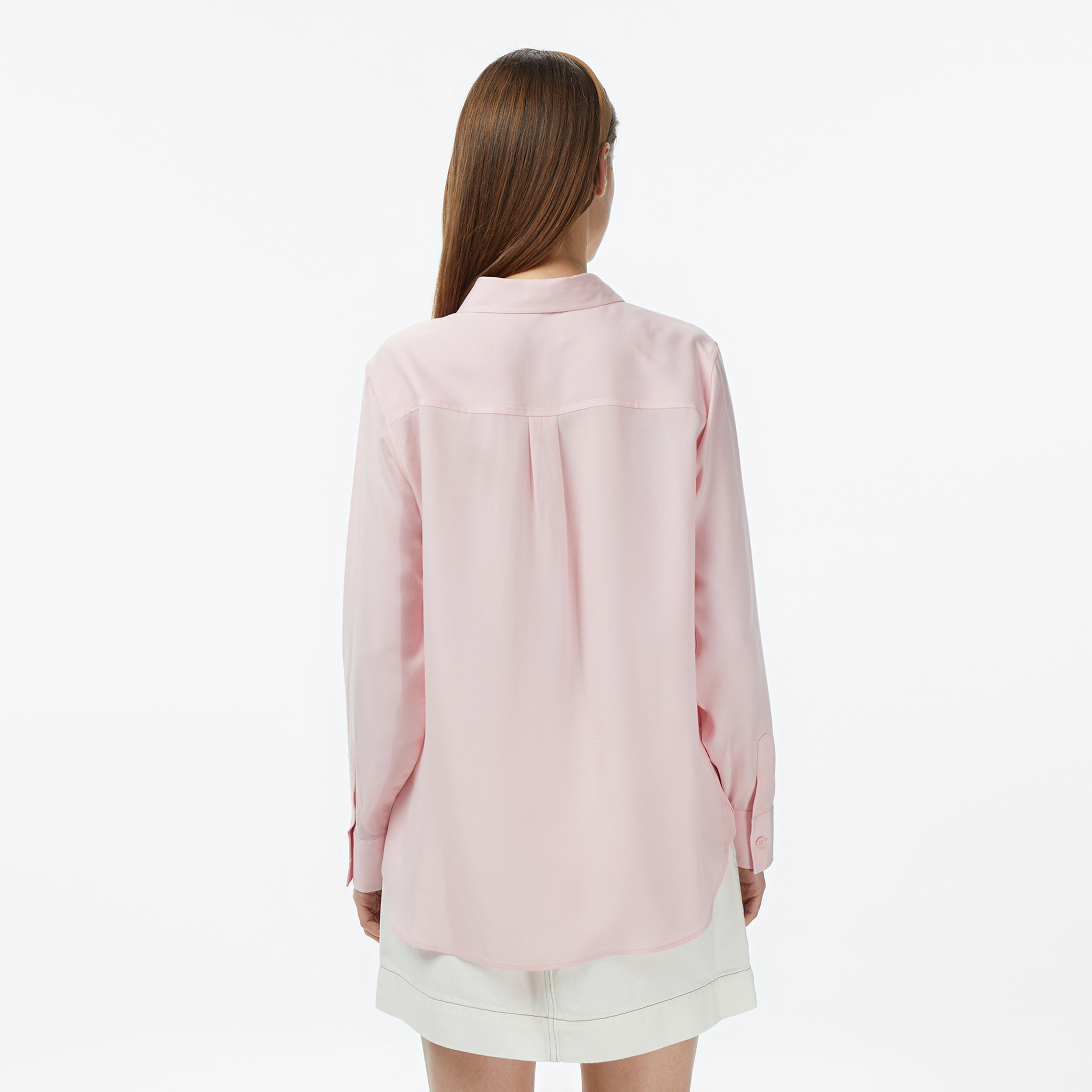 Kadın Slim Fit Düğmeli Yaka Açık Pembe Gömlek