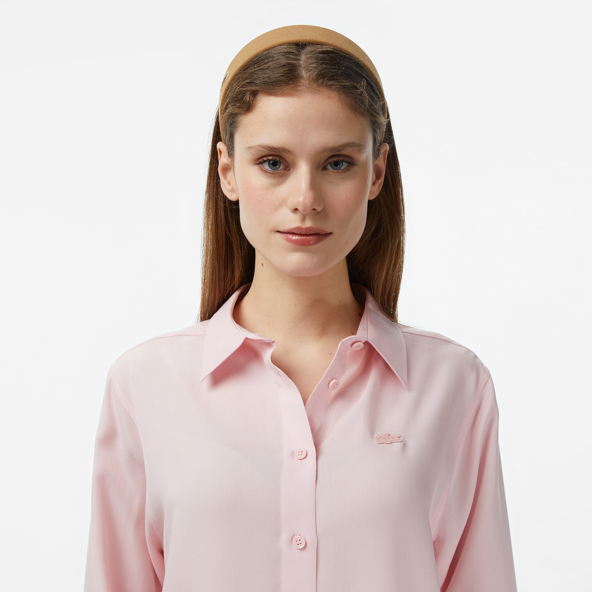 Kadın Slim Fit Düğmeli Yaka Açık Pembe Gömlek