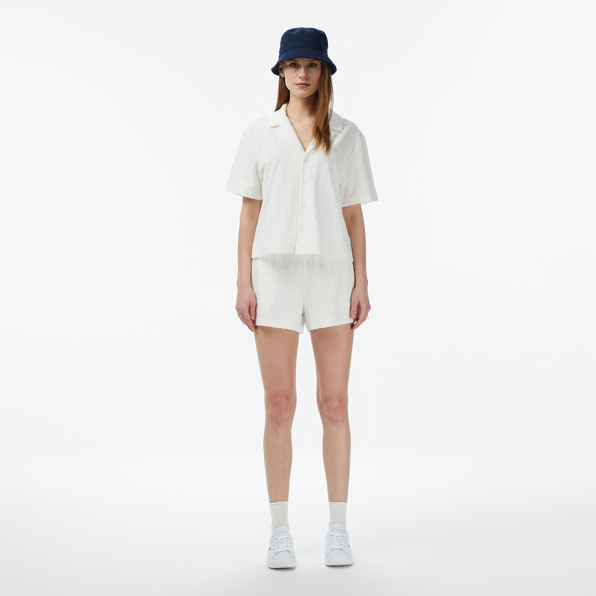 Kadın Relaxed Fit Desenli Krem Şort