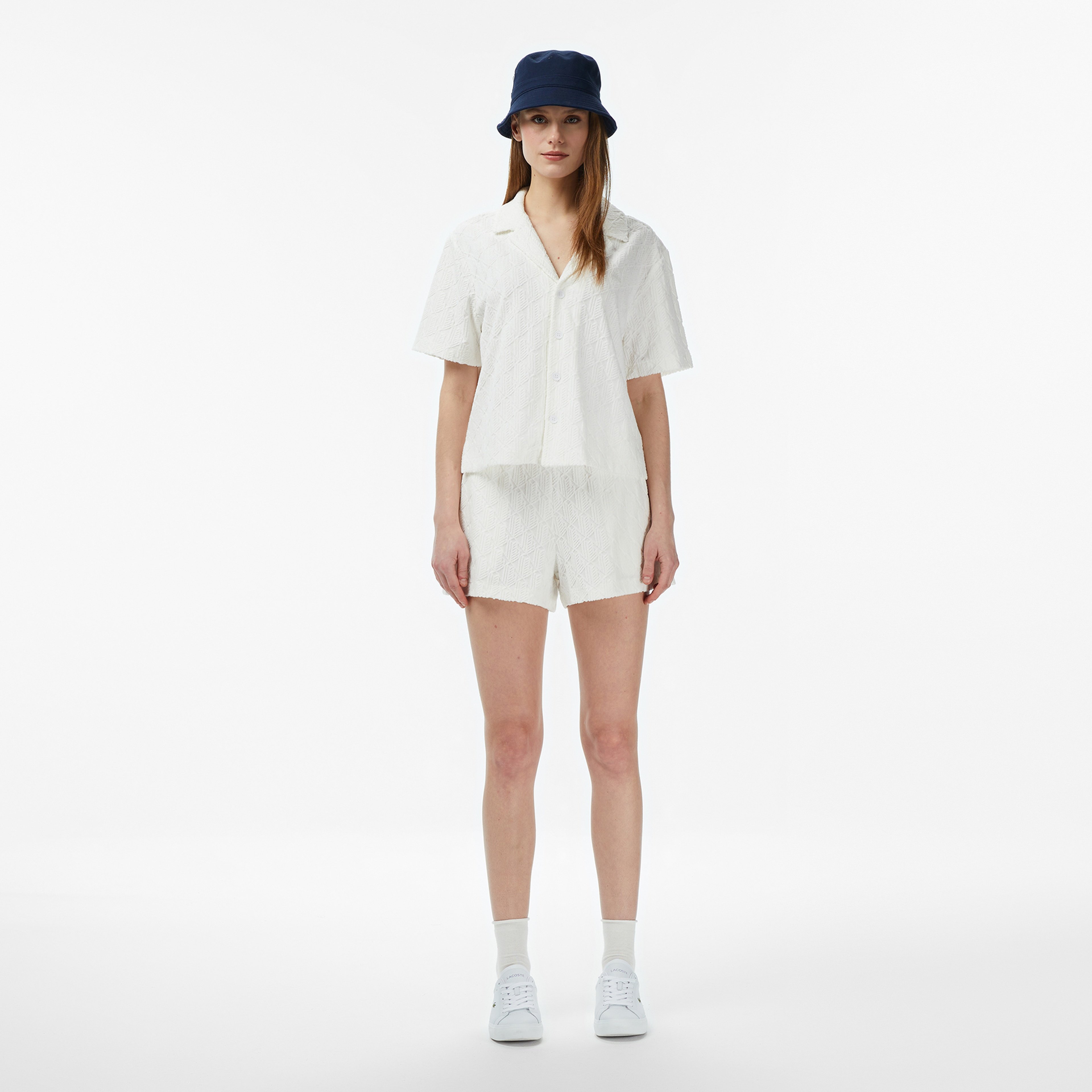 Kadın Relaxed Fit Desenli Krem Şort