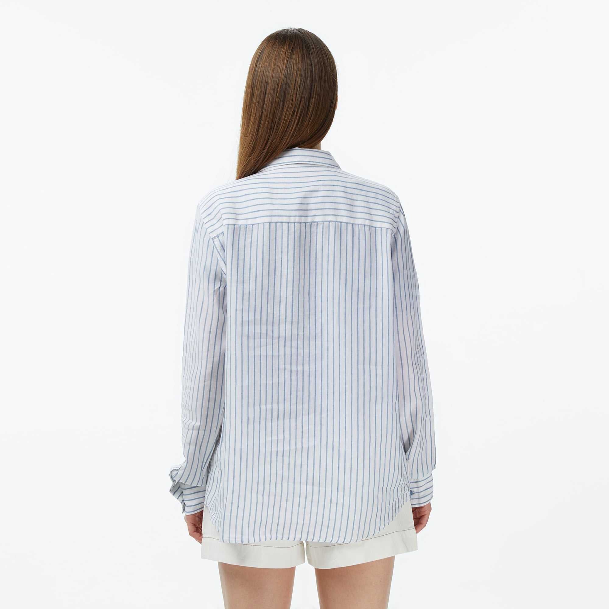 Kadın Relaxed Fit Keten Mavi Gömlek