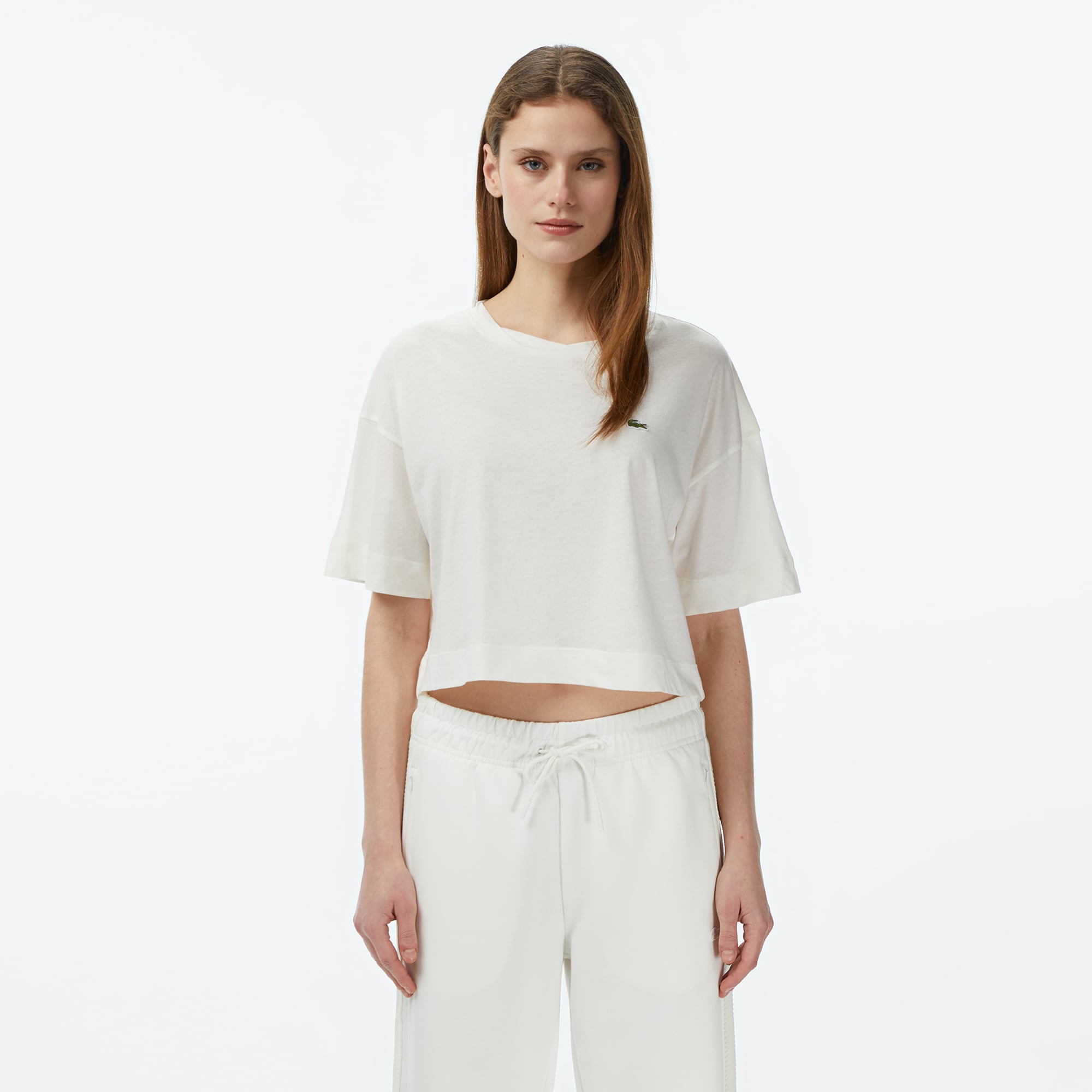 Lacoste Kadın Bisiklet Yaka Krem T-Shirt
