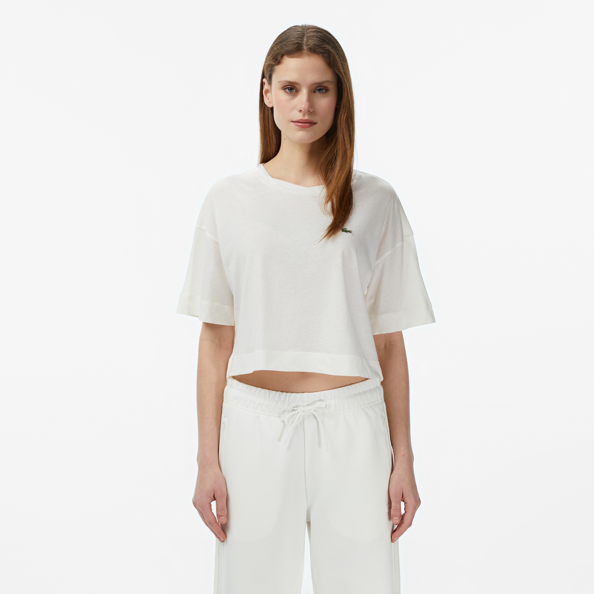 Kadın Bisiklet Yaka Krem T-Shirt