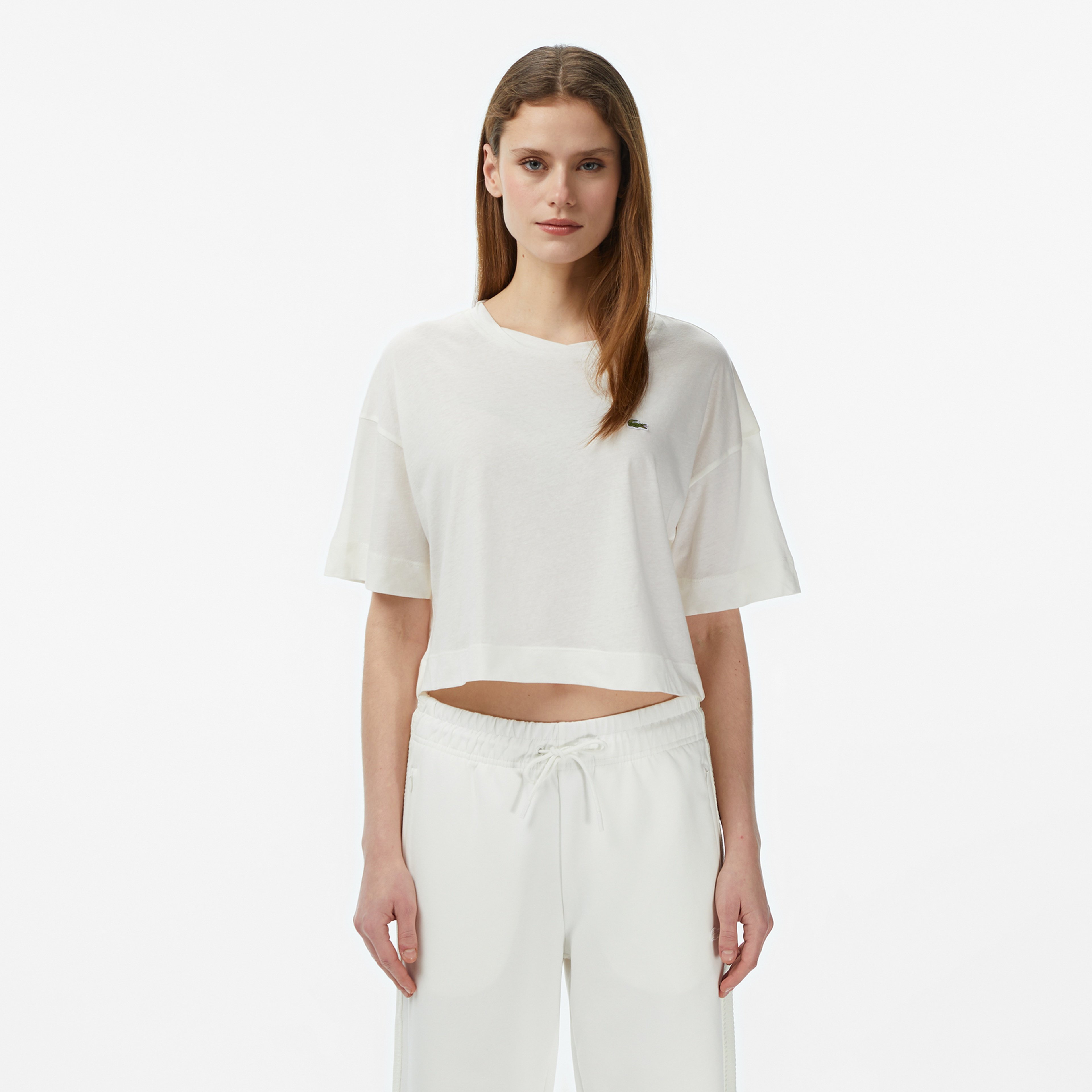 Kadın Bisiklet Yaka Krem T-Shirt