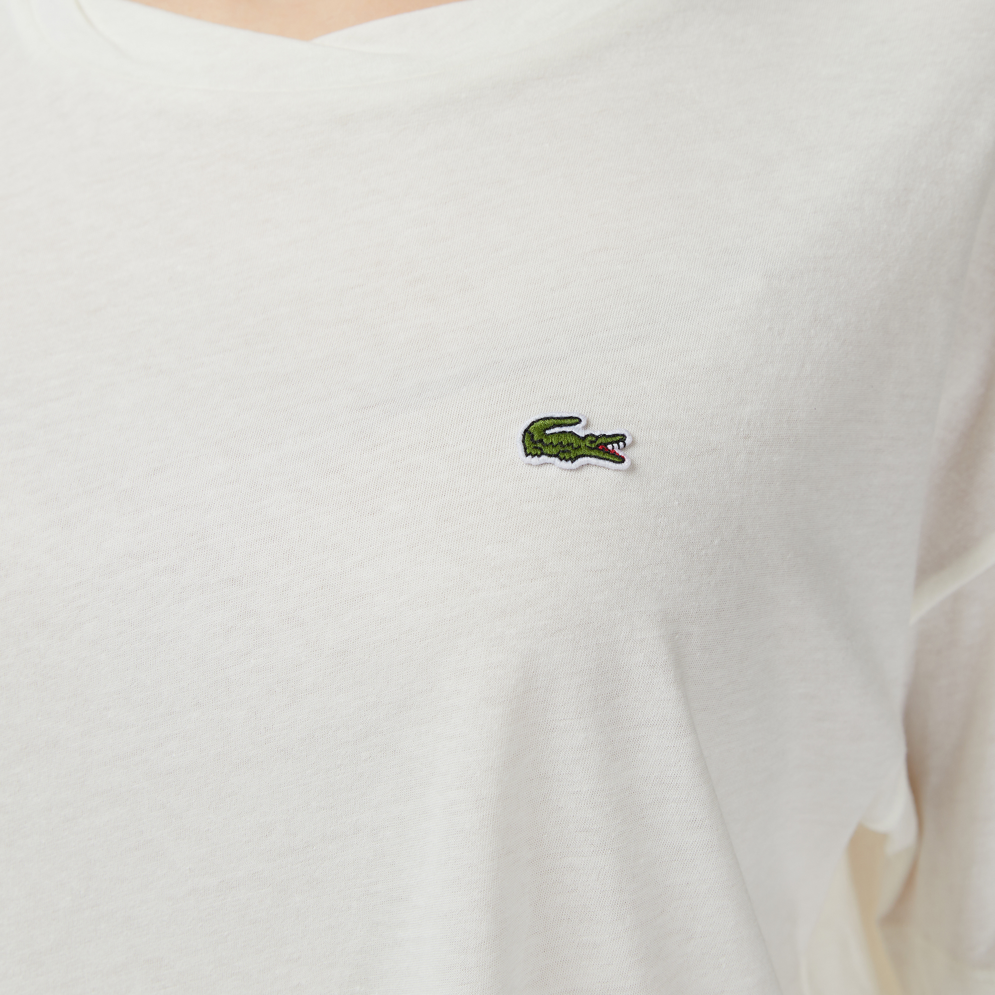 Lacoste Kadın Bisiklet Yaka Krem T-Shirt görsel 6