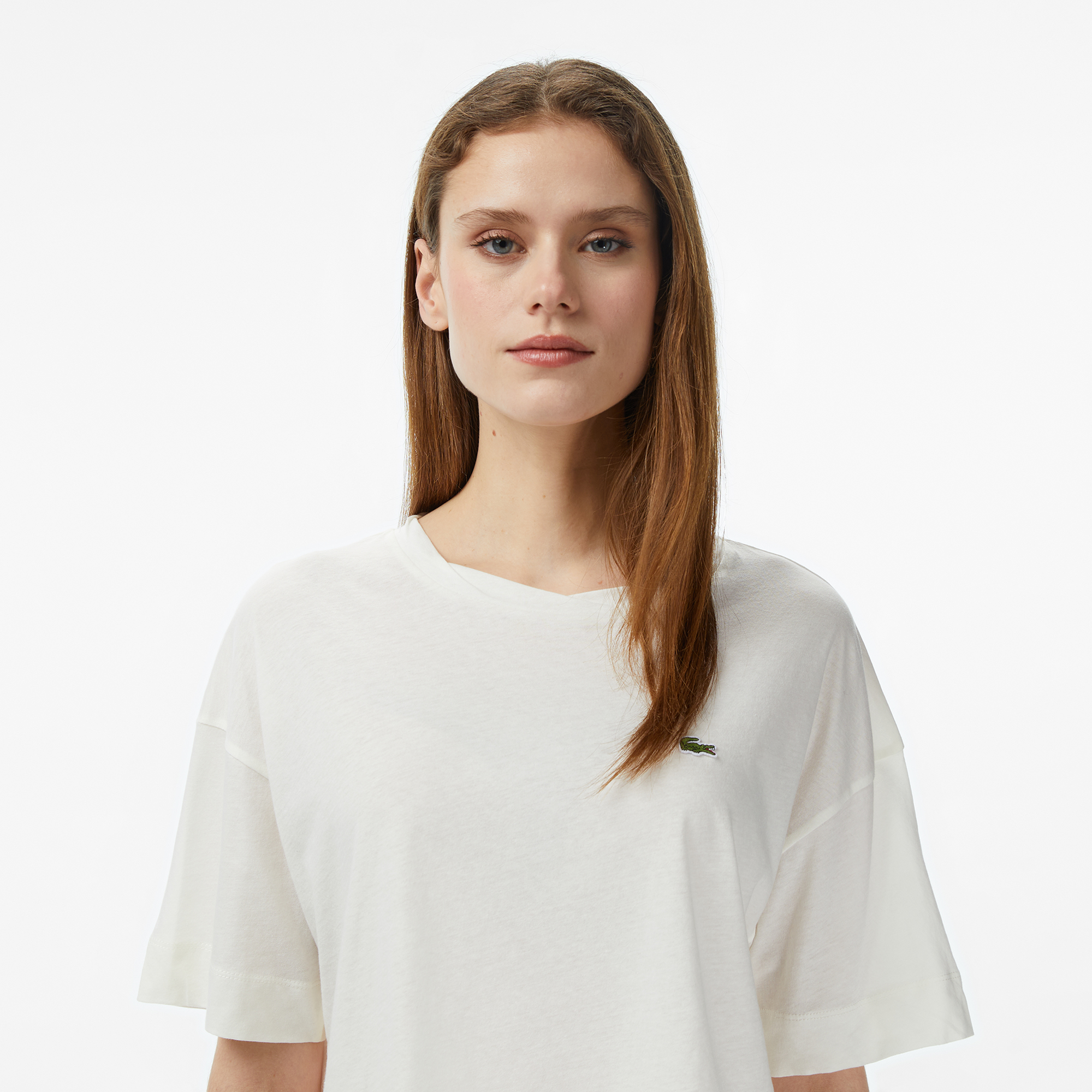 Lacoste Kadın Bisiklet Yaka Krem T-Shirt görsel 5