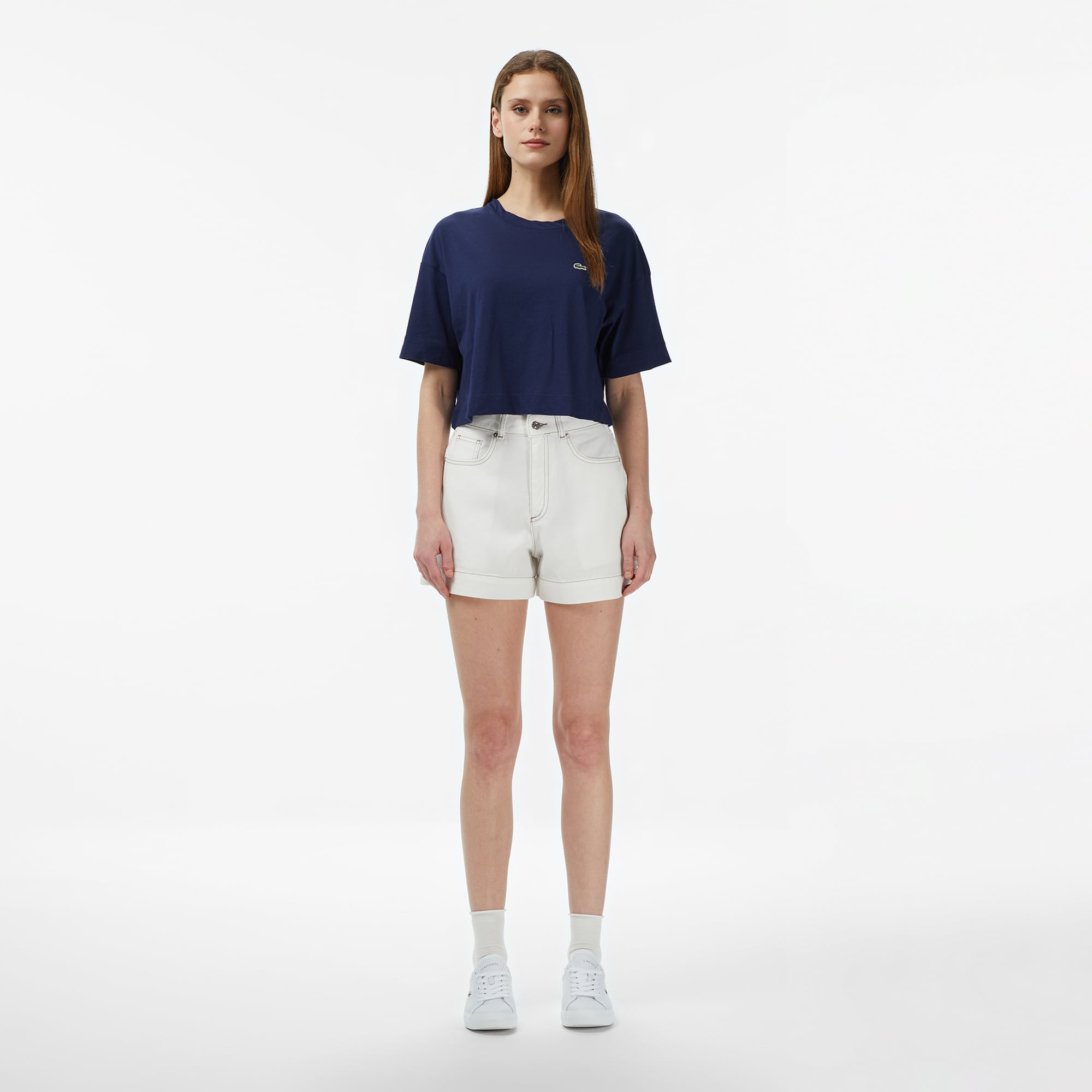 Lacoste Kadın Bisiklet Yaka Lacivert T-Shirt görsel 4