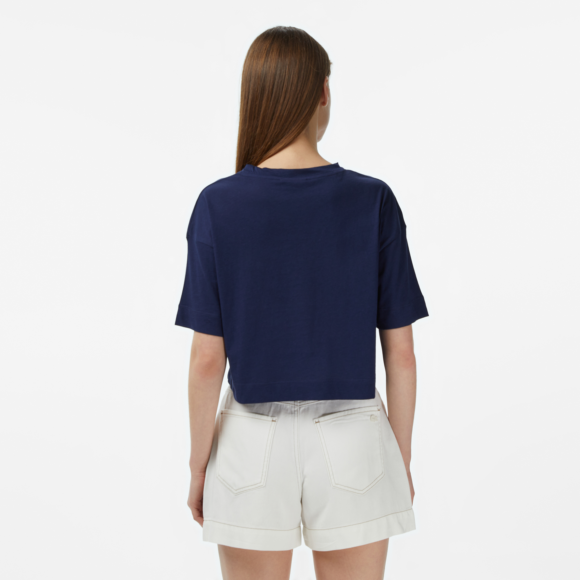 Lacoste Kadın Bisiklet Yaka Lacivert T-Shirt görsel 2