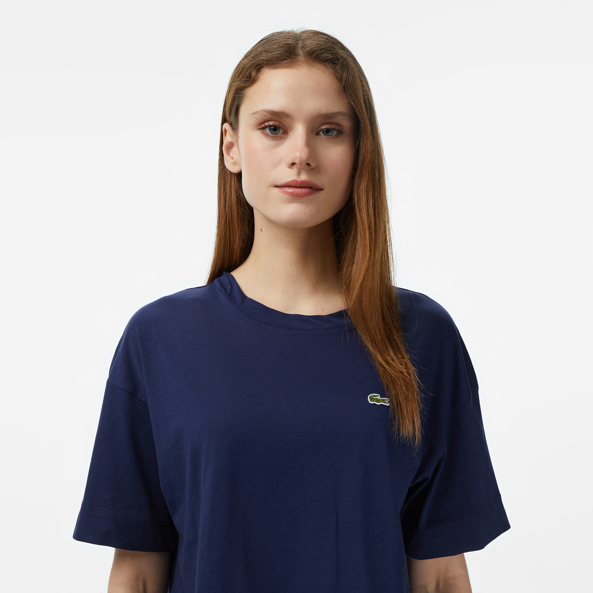 Lacoste Kadın Bisiklet Yaka Lacivert T-Shirt görsel 5