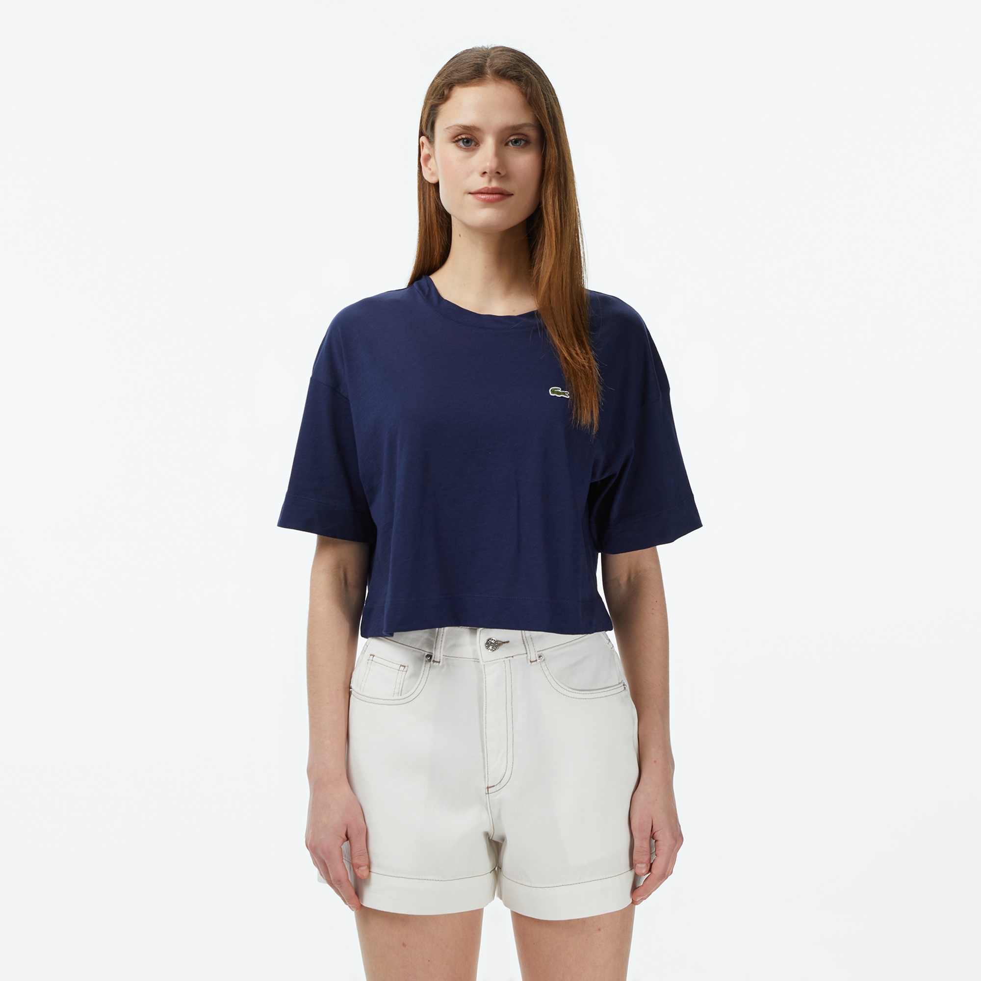 Kadın Bisiklet Yaka Lacivert T-Shirt