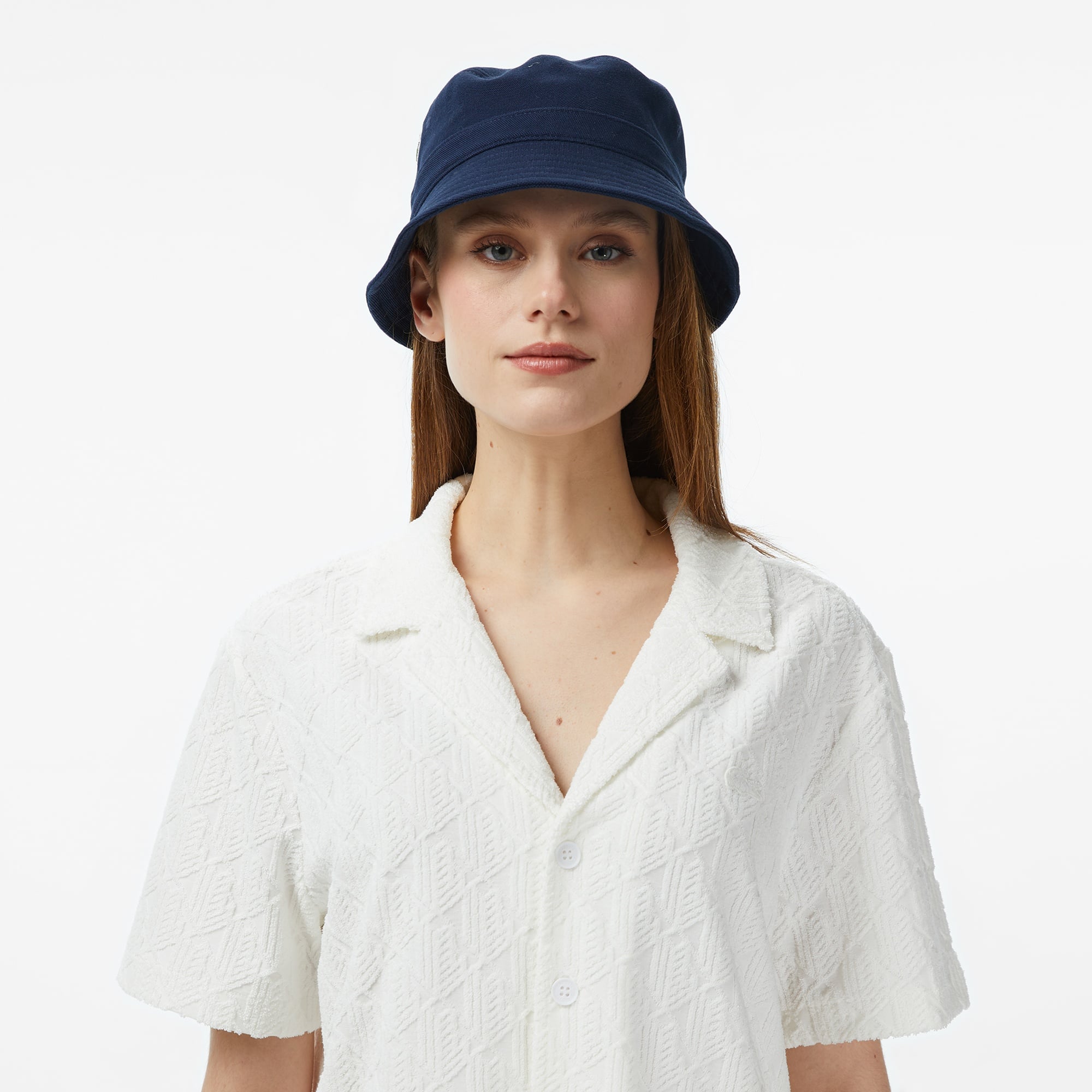 Kadın Regular Fit Kısa Kollu Monogram Beyaz Gömlek