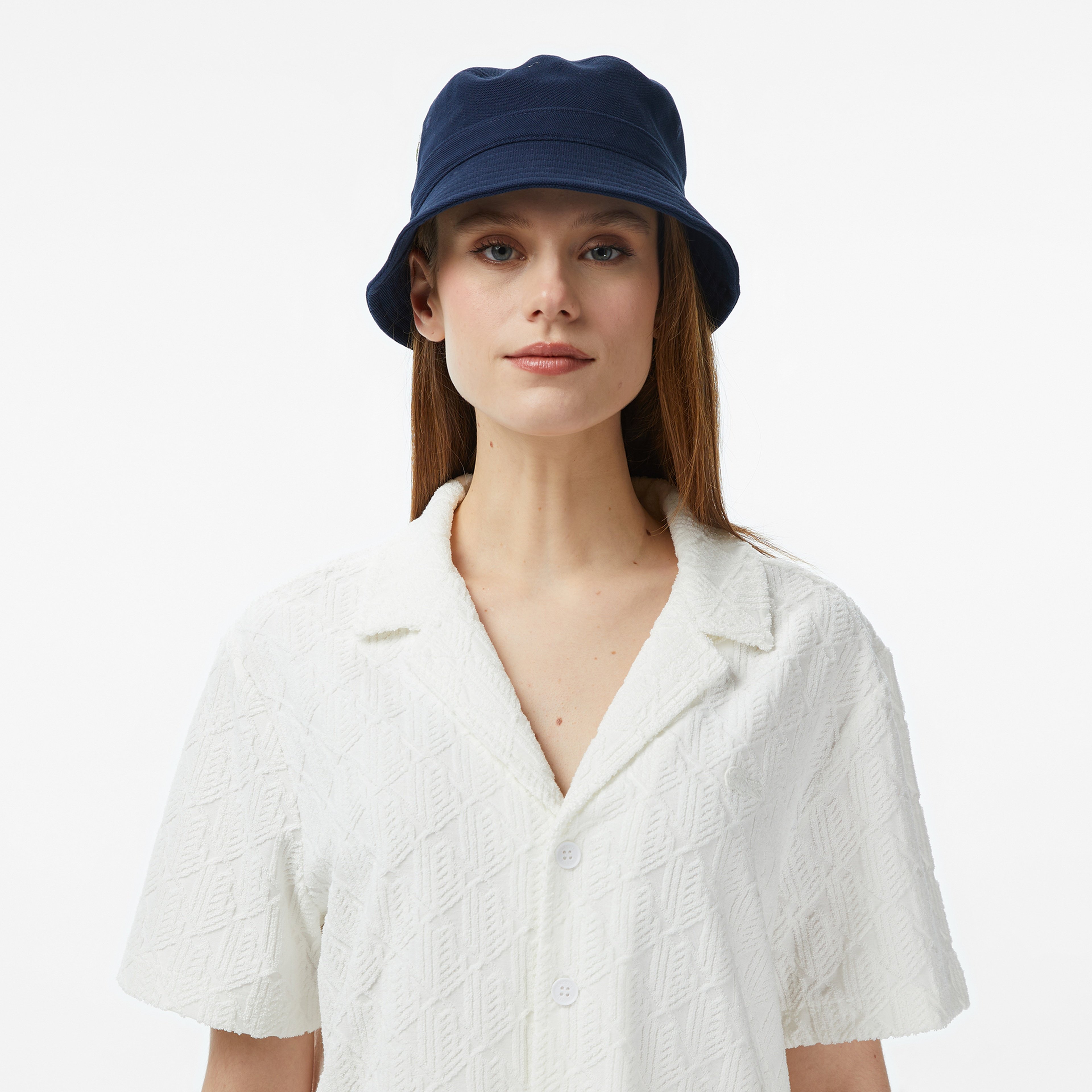 Kadın Regular Fit Kısa Kollu Monogram Beyaz Gömlek