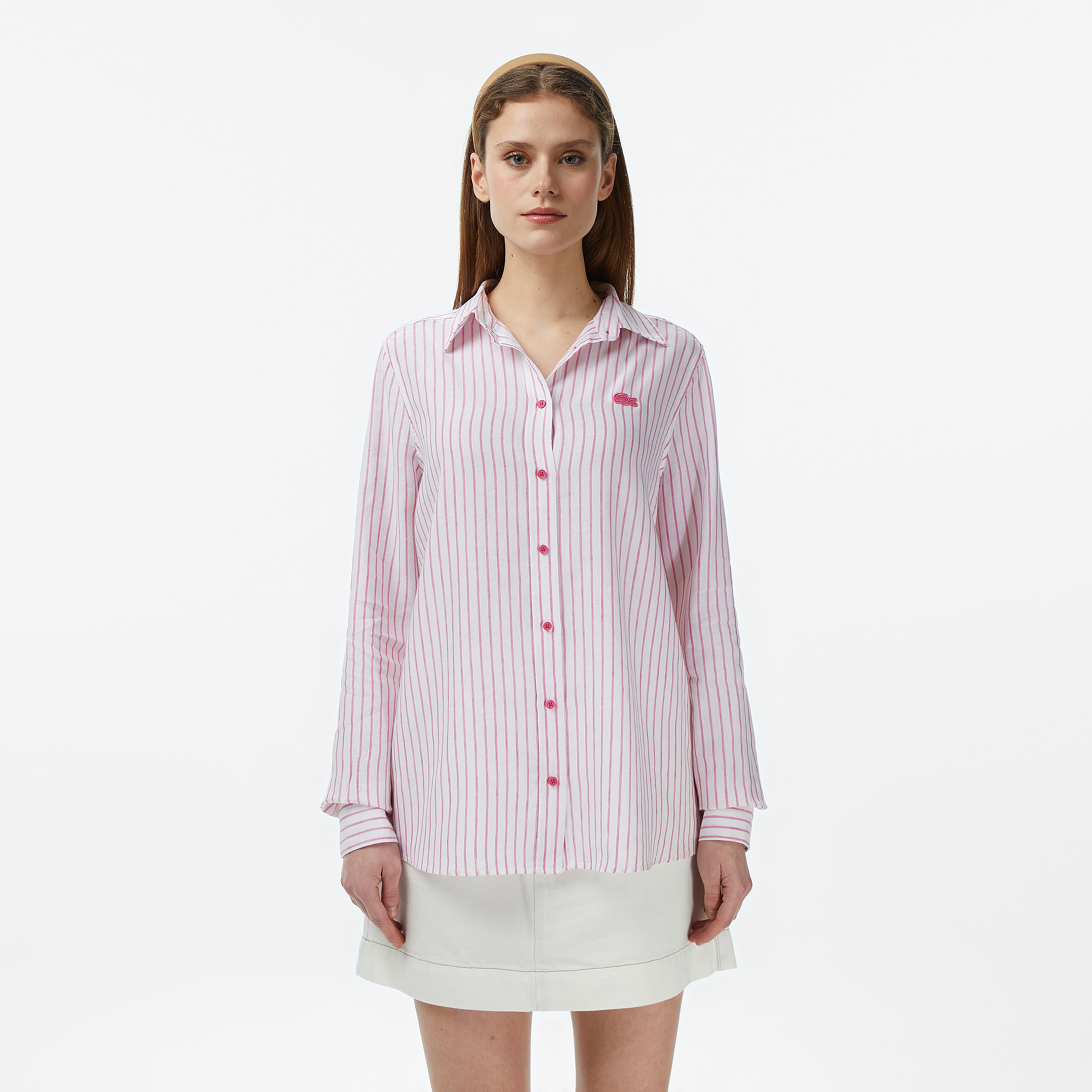 Kadın Relaxed Fit Keten Pembe Gömlek