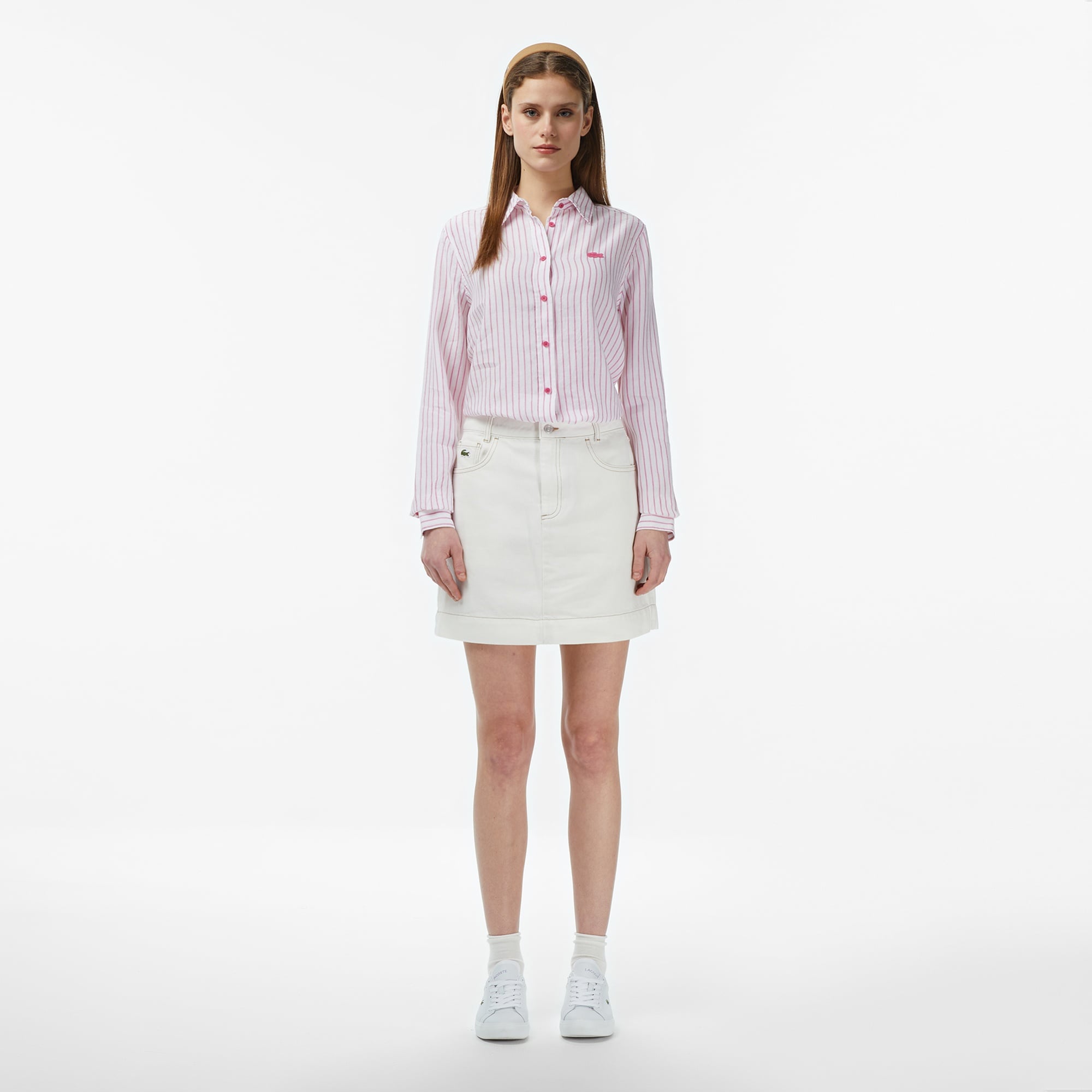 Kadın Relaxed Fit Keten Pembe Gömlek