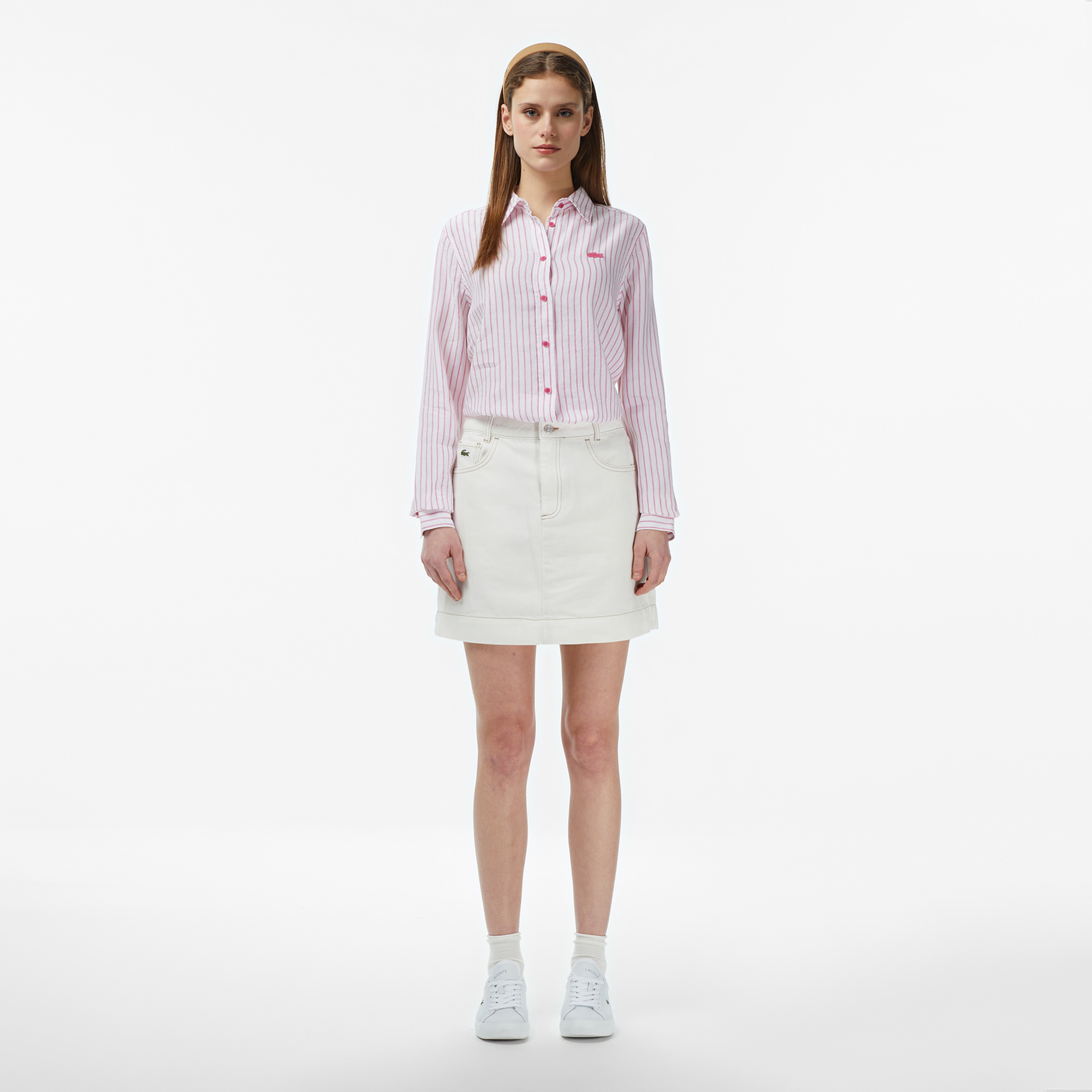 Kadın Relaxed Fit Keten Pembe Gömlek