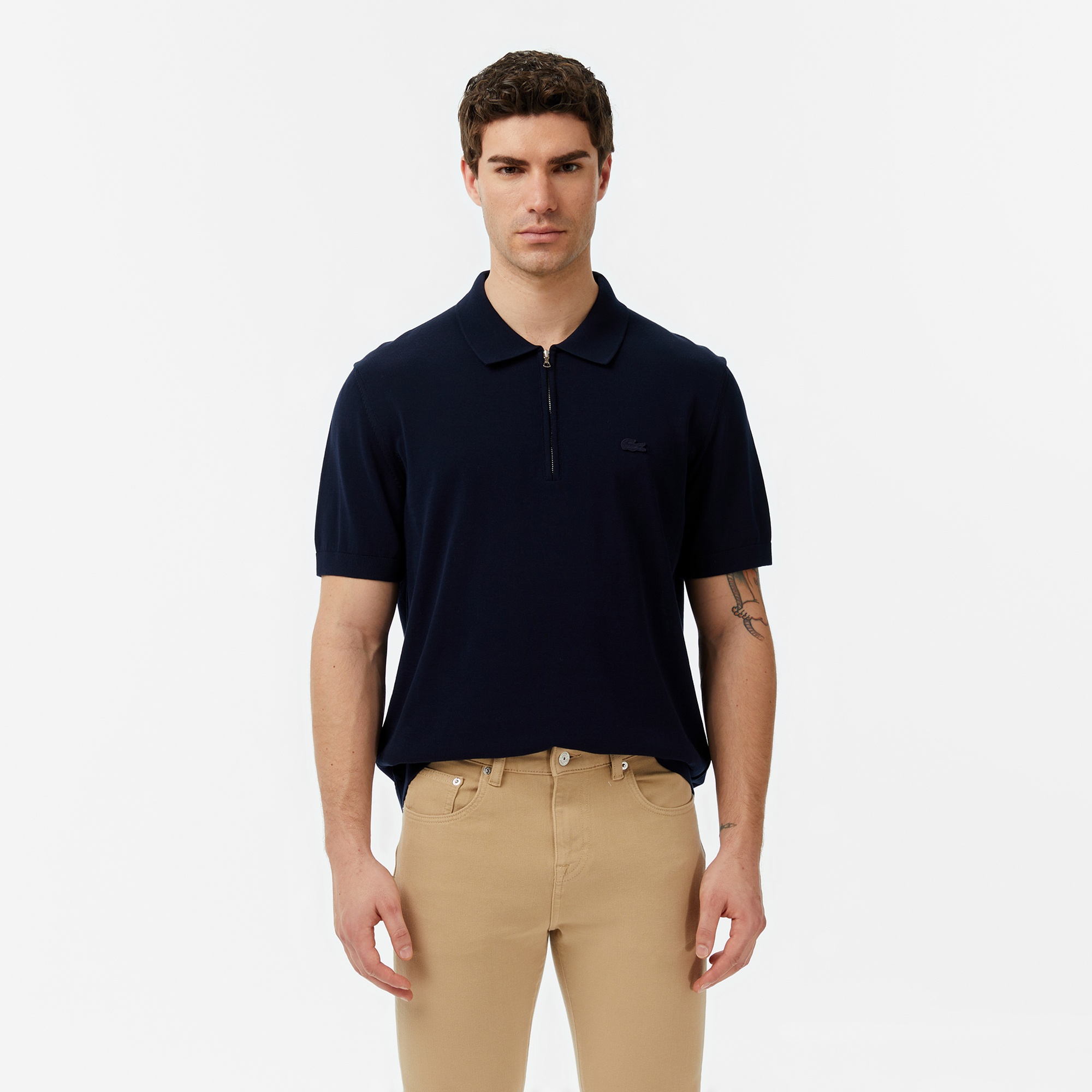 Erkek Classic Fit Kısa Kollu Polo Yaka Lacivert Triko