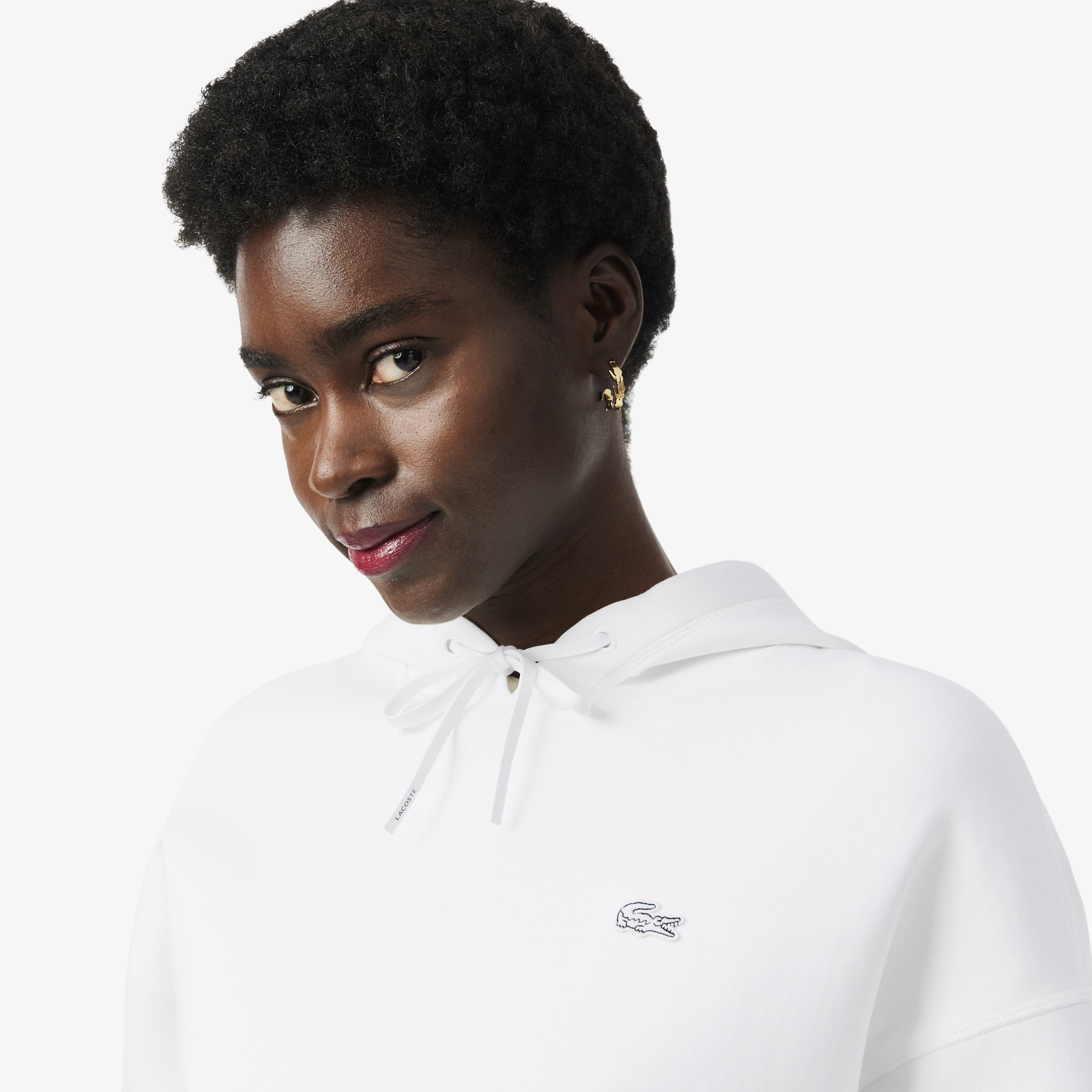 Lacoste Kadın Oversize Fit Kapüşonlu Beyaz Sweatshirt görsel 2