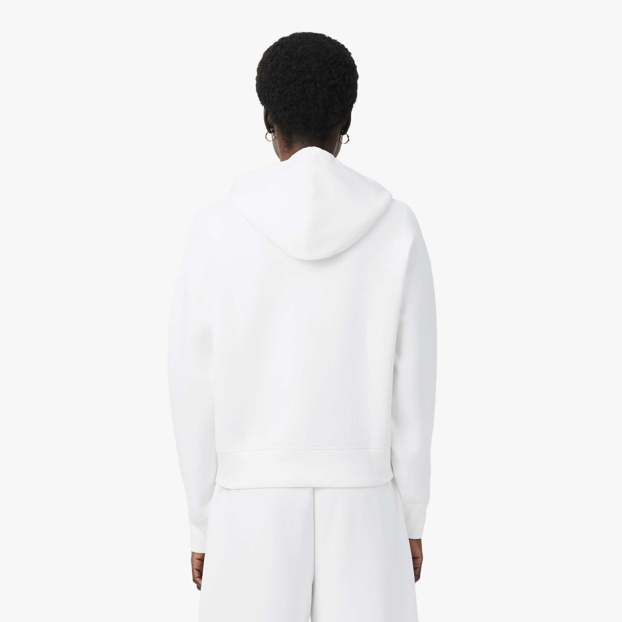 Lacoste Kadın Oversize Fit Kapüşonlu Beyaz Sweatshirt görsel 3