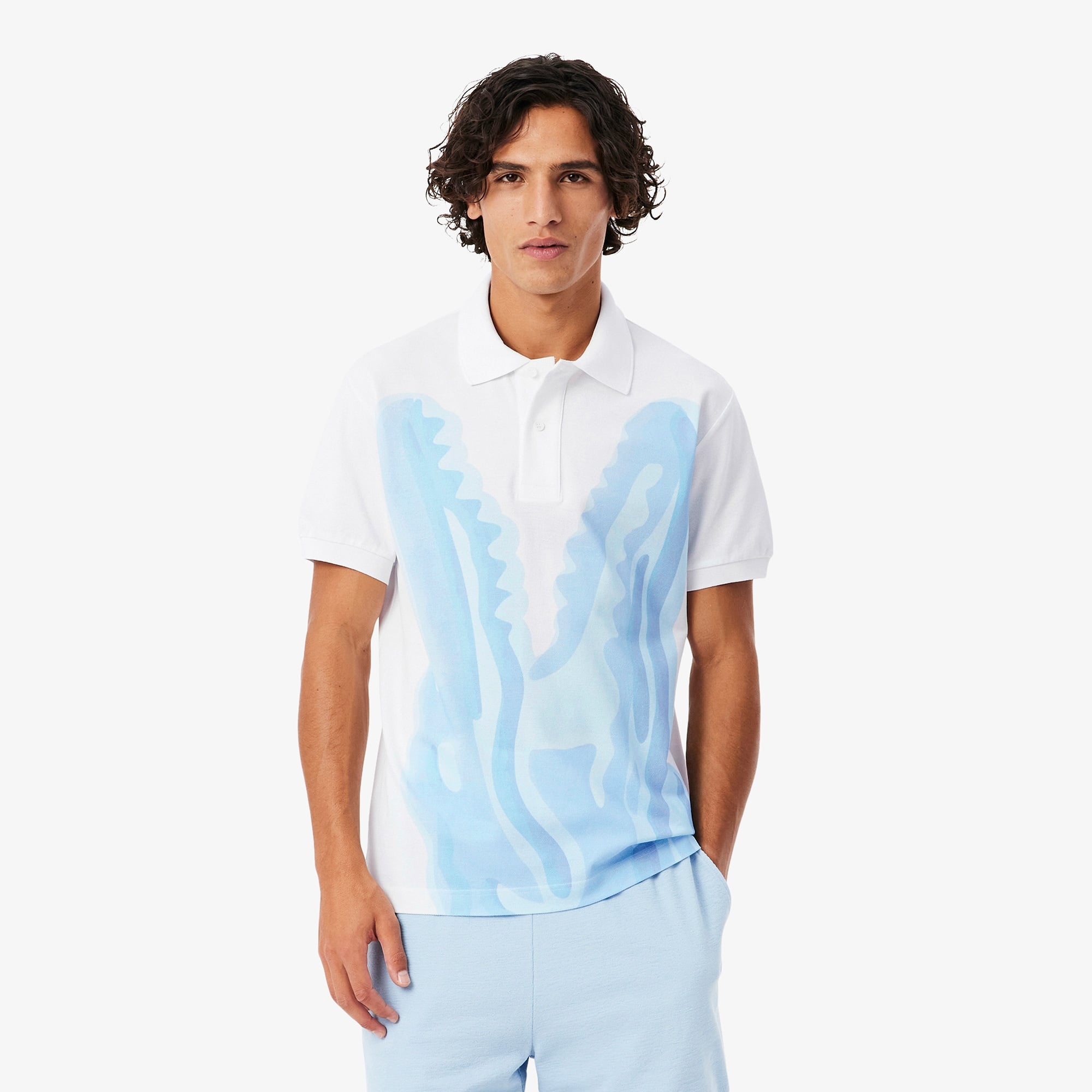 Erkek Classic Fit Baskılı Beyaz Polo