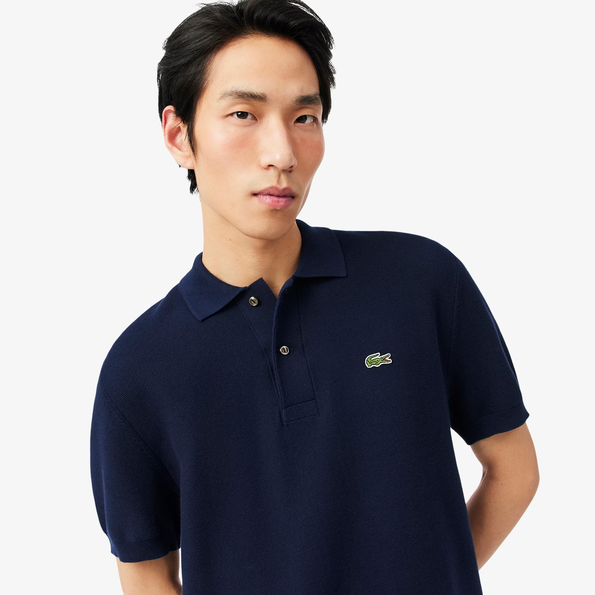 Lacoste Erkek Classic Fit Kısa Kollu Polo Yaka Lacivert Triko görsel 2