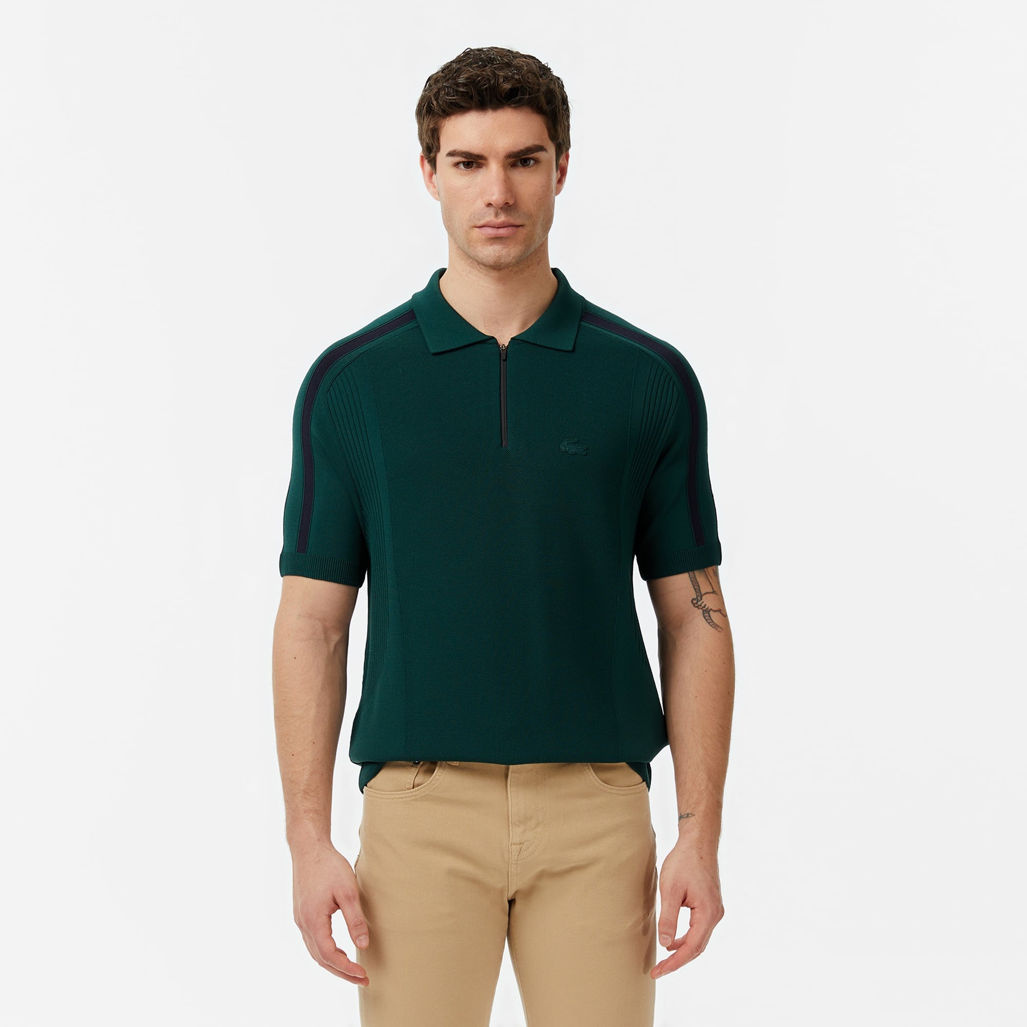 Erkek Classic Fit Kısa Kollu Polo Yaka Koyu Yeşil Triko